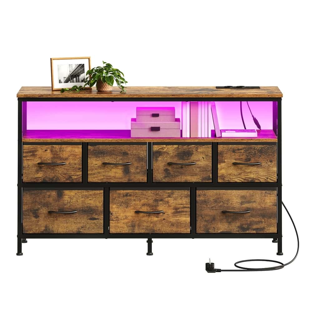 Kommode mit LED-Beleuchtung, Sideboard, Schubladenschrank für Wohnzimmer