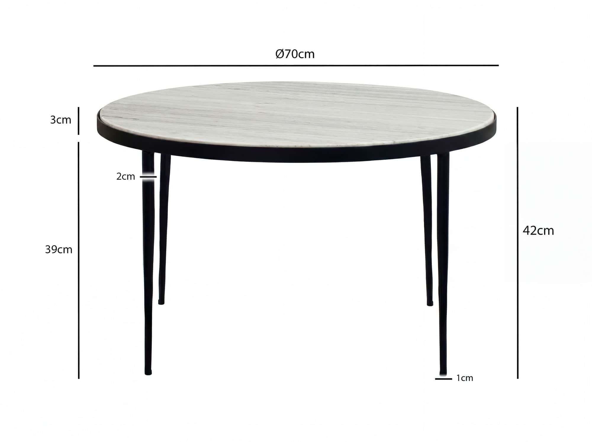 Couchtisch Metall mit weißer Toronto Marmor Tischplatte 70cm rund - Runder Wohnzimmertisch Design Loungetisch - Eleganter Sofatisch - Moderner Beistelltisch Handmade