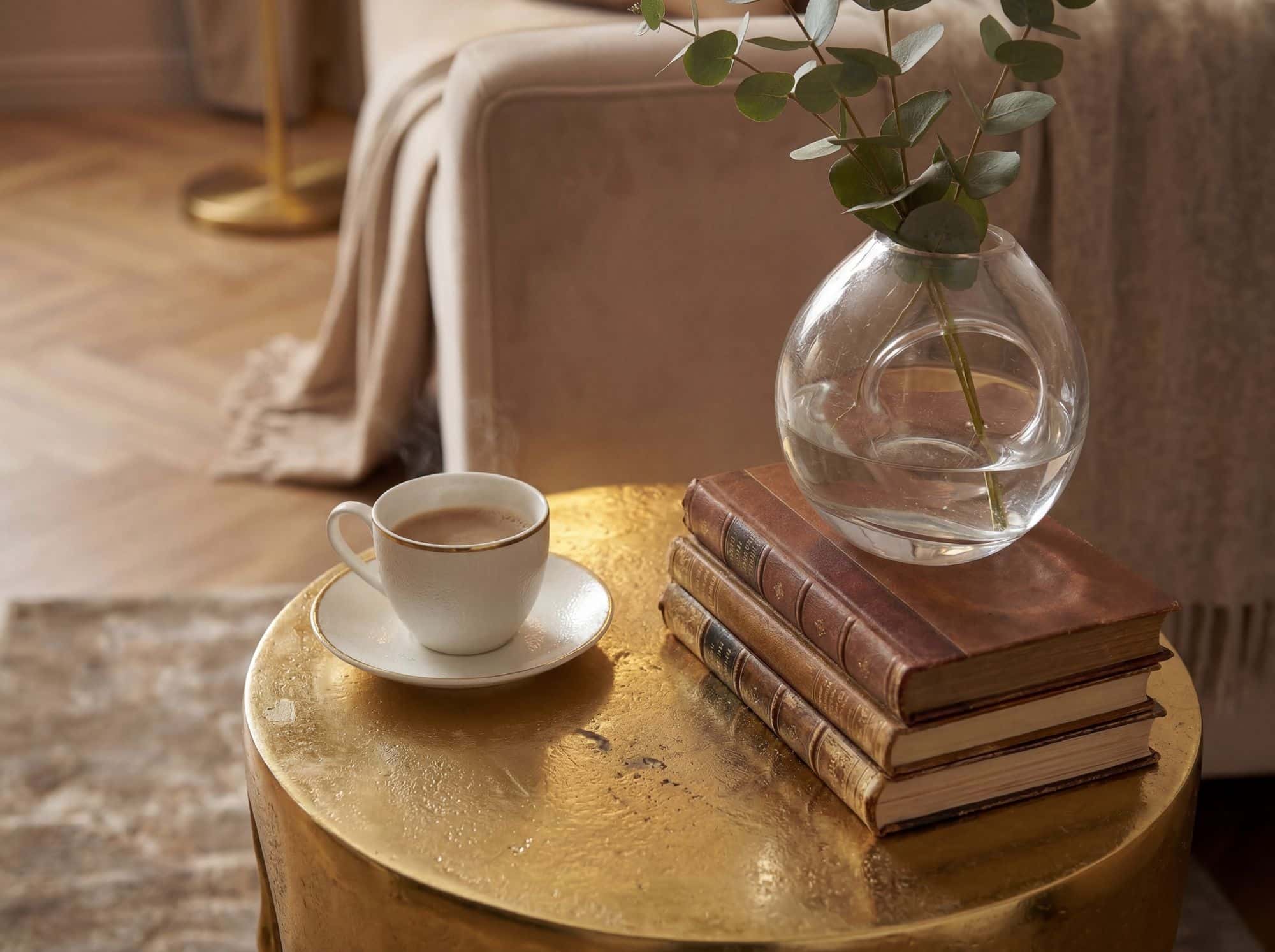 Beistelltisch Gold 43cm Aluminium Tisch Rund - Design Anstelltisch Alu Modern - Wohnzimmertisch Metall Tropfen - Metalltisch Dekotisch Couchtisch Handmade