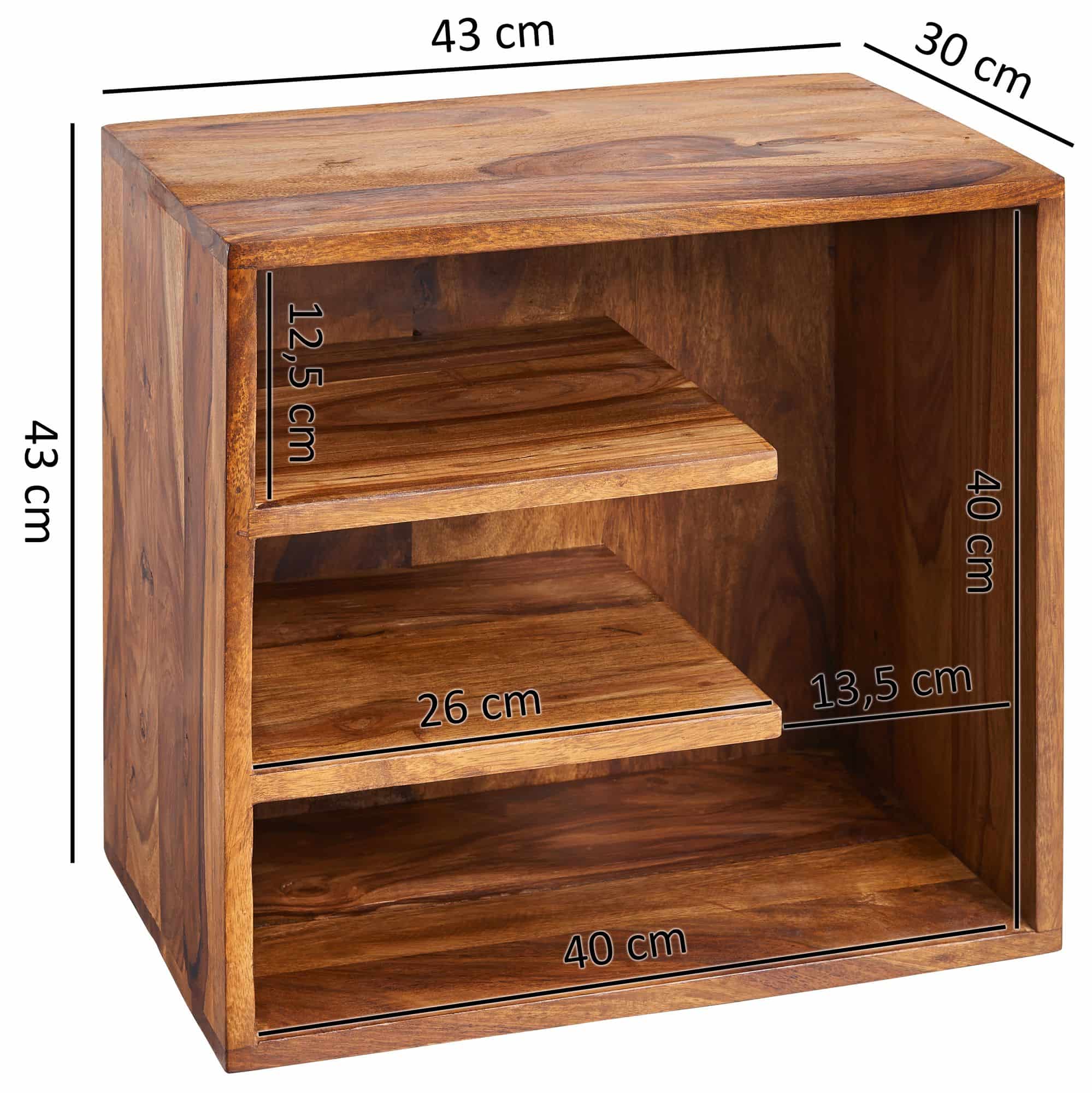 47417-WOHNLING-Beistelltisch-mit-Ablagen-43x30x43_3 Beistelltisch 43x43x30 cm Sheesham Massivholz Design Nachttisch