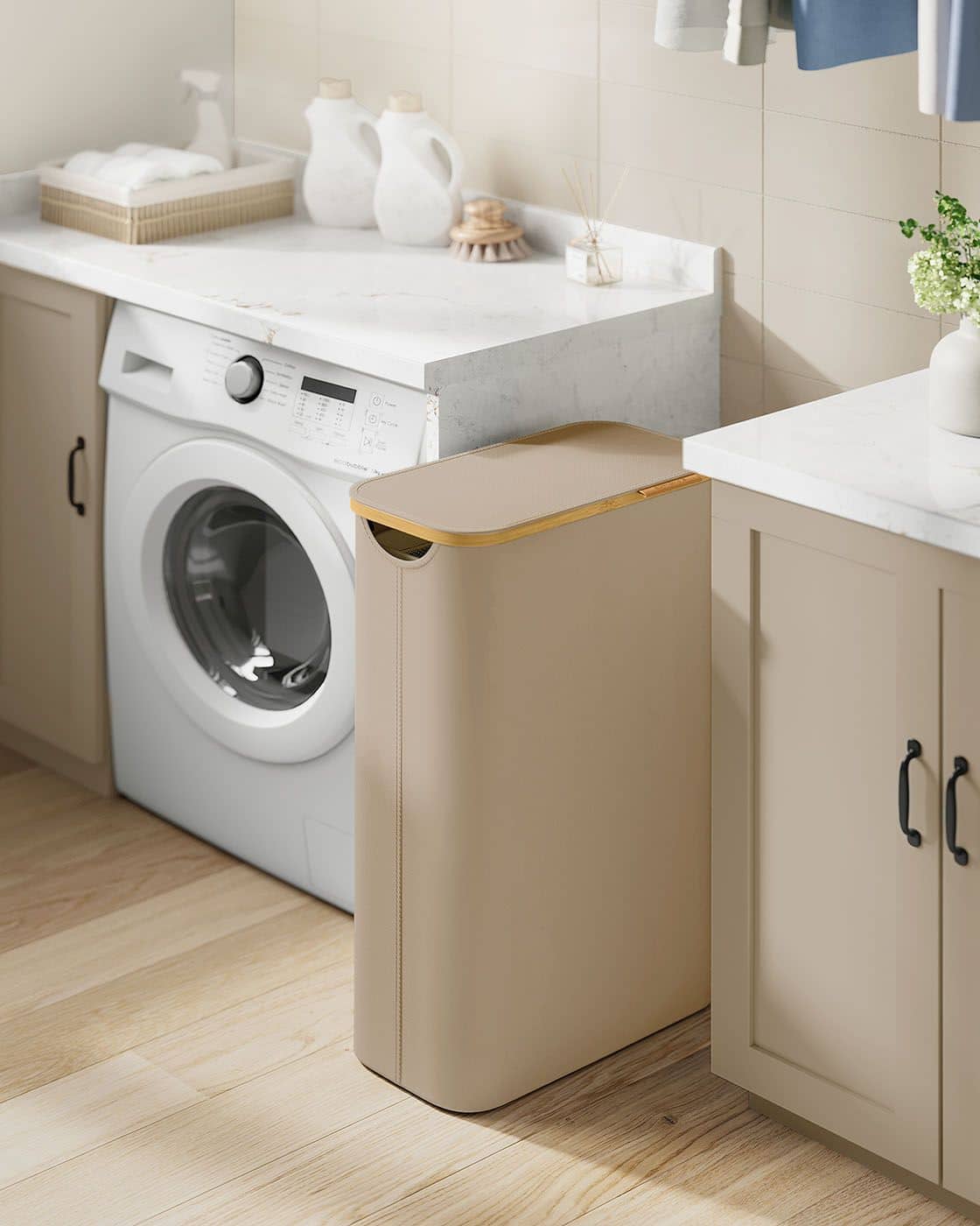 Wäschekorb 65 L mit Deckel 150 L 42 x 22,5 x 70,5 cm kamelbraun Wäschekorb 65 L mit Deckel 150 L 42 x 22,5 x 70,5 cm kamelbraun