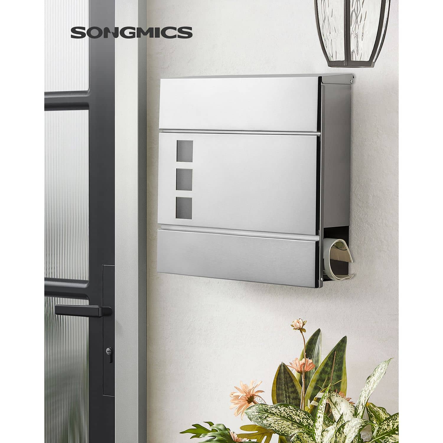 Wandbriefkasten mit Zeitungsfach silbern-GMB052S02