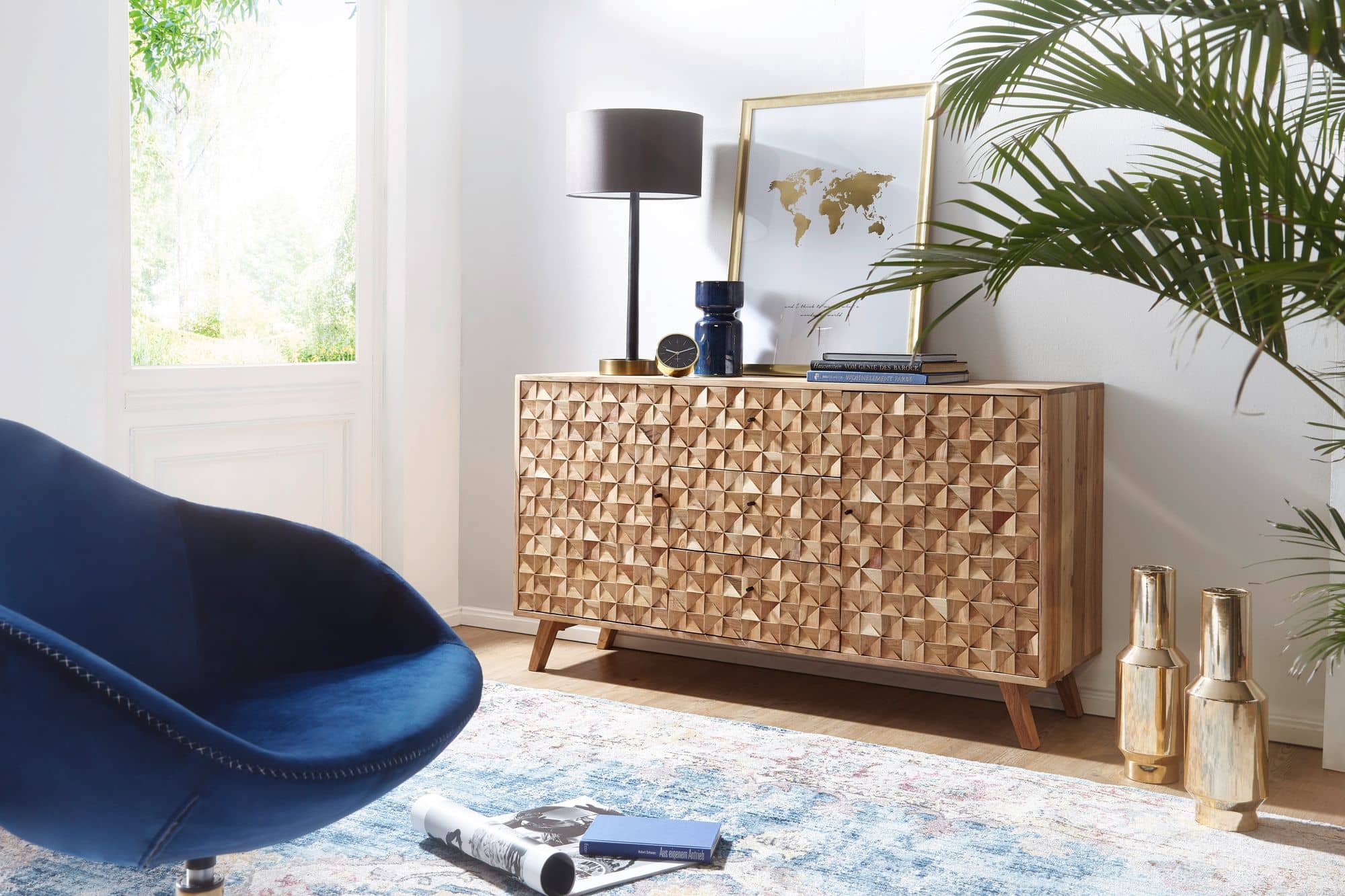 47283-WOHNLING-Sideboard-REWA-140x40x78-cm-Akazie_2 Sideboard REWA 140x78,5x40 cm Anrichte Massivholz Akazie Schrank Braun