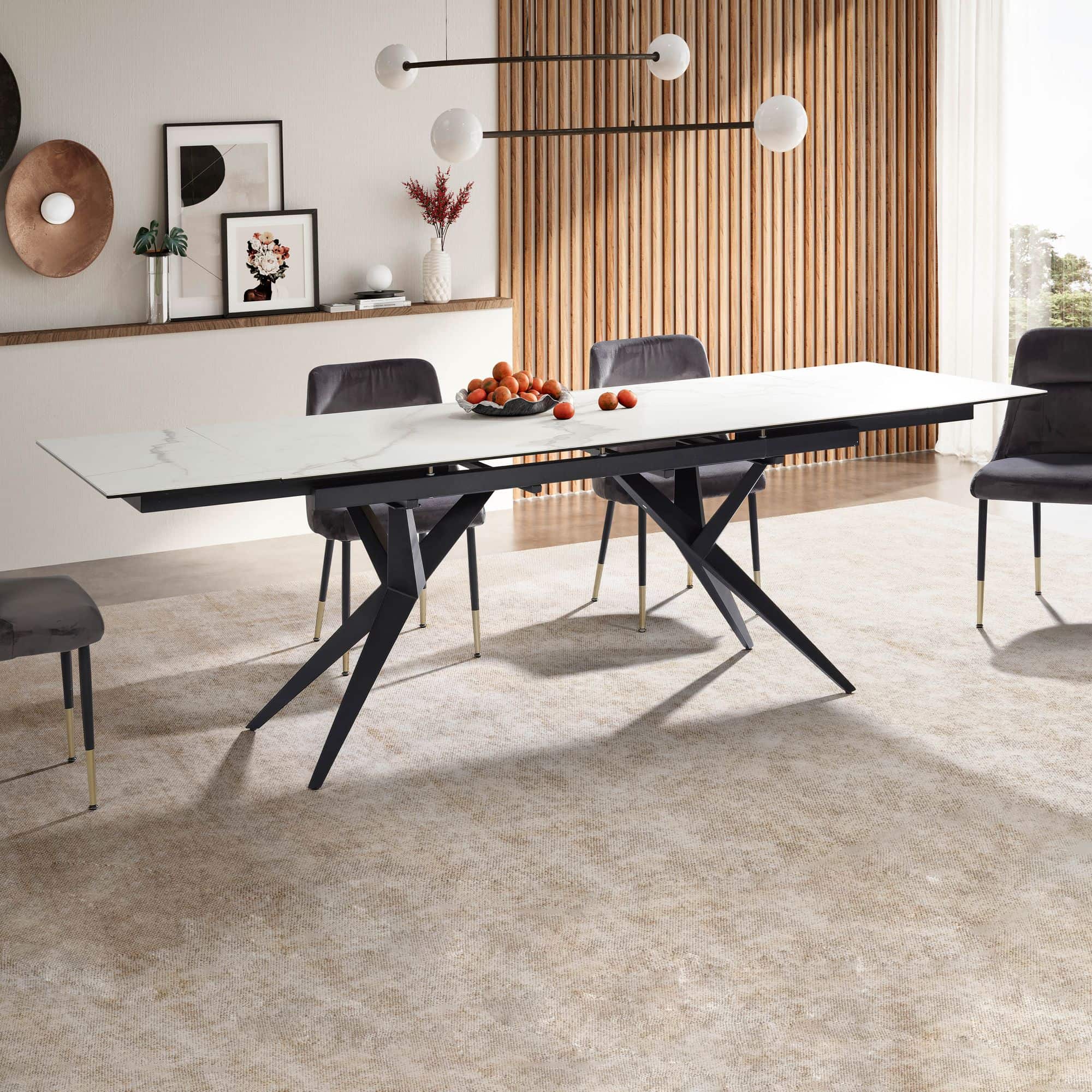 Esszimmertisch 180 - 260 cm Ausziehbar Keramik Glas Weiß Esszimmertisch 180 - 260 cm Ausziehbar Keramik Glas Weiß