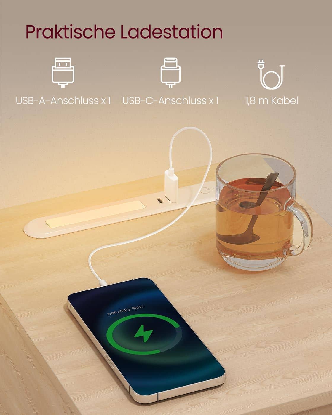 Nachttisch mit LED Beleuchtung USB Anschlüssen und Schublade Nachttisch mit LED Beleuchtung USB Anschlüssen und Schublade