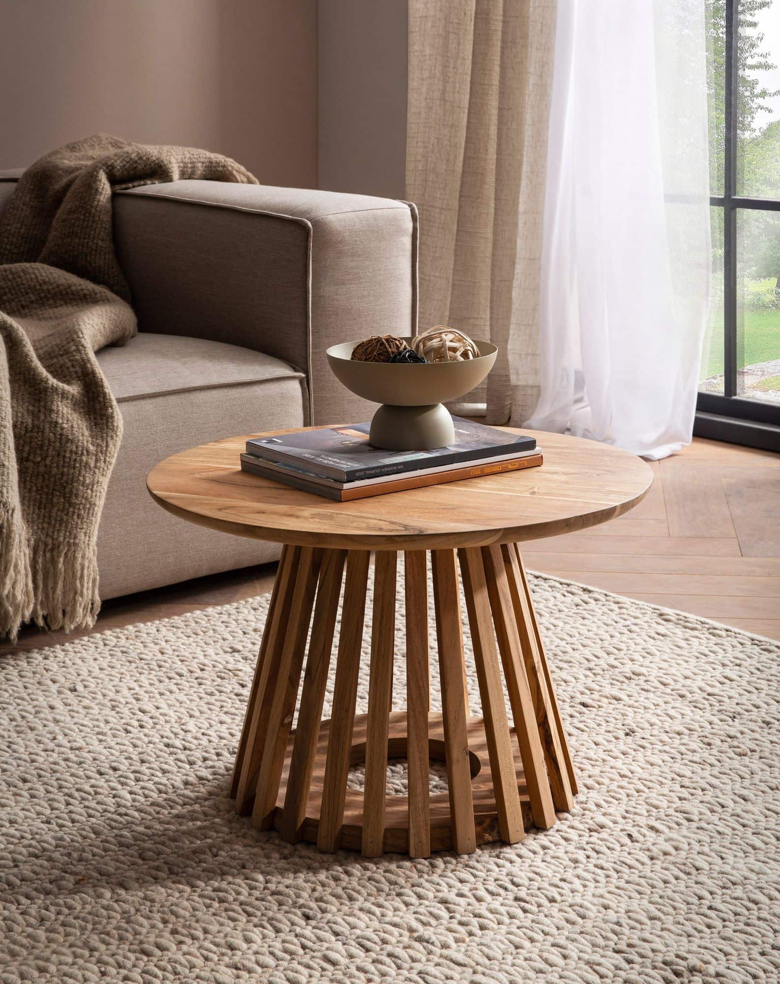 Couchtisch 60x60x40 cm Akazie Massivholz Hellbraun Sofatisch Rund Couchtisch 60x60x40 cm Akazie Massivholz Hellbraun Sofatisch Rund