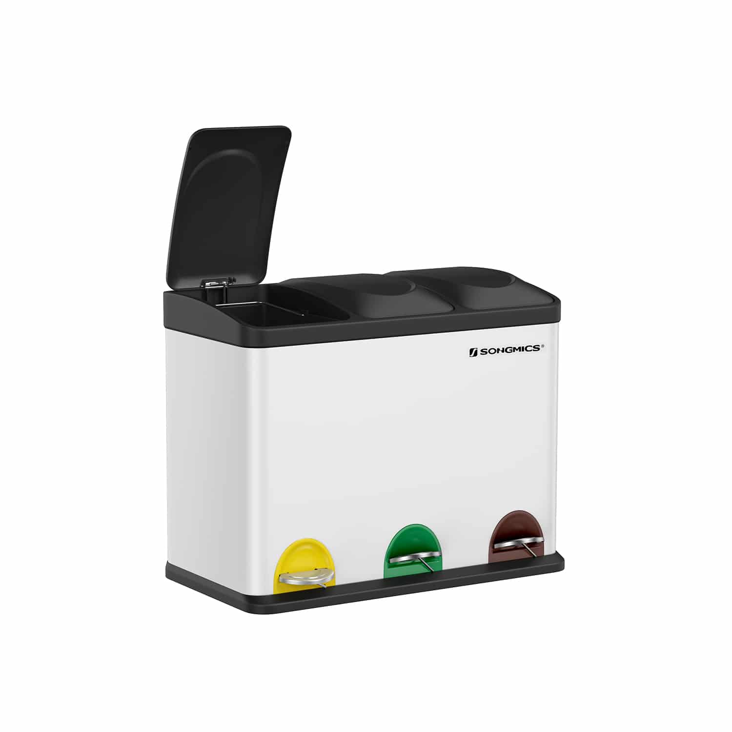 Mülleimer 3 x 15 Liter mit Deckel und Inneneimer weiß-schwarz-LTB45W Mülleimer 3 x 15 Liter mit Deckel und Inneneimer weiß-schwarz-LTB45W