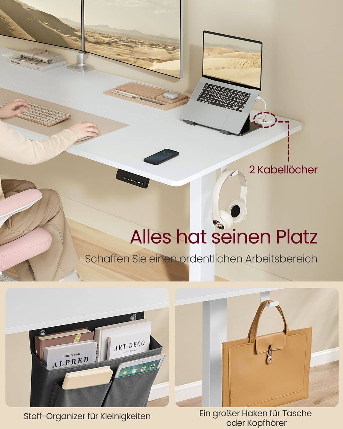 Höhenverstellbarer Schreibtisch elektrisch 180 x 80 cm wolkenweiß Höhenverstellbarer Schreibtisch elektrisch 180 x 80 cm wolkenweiß
