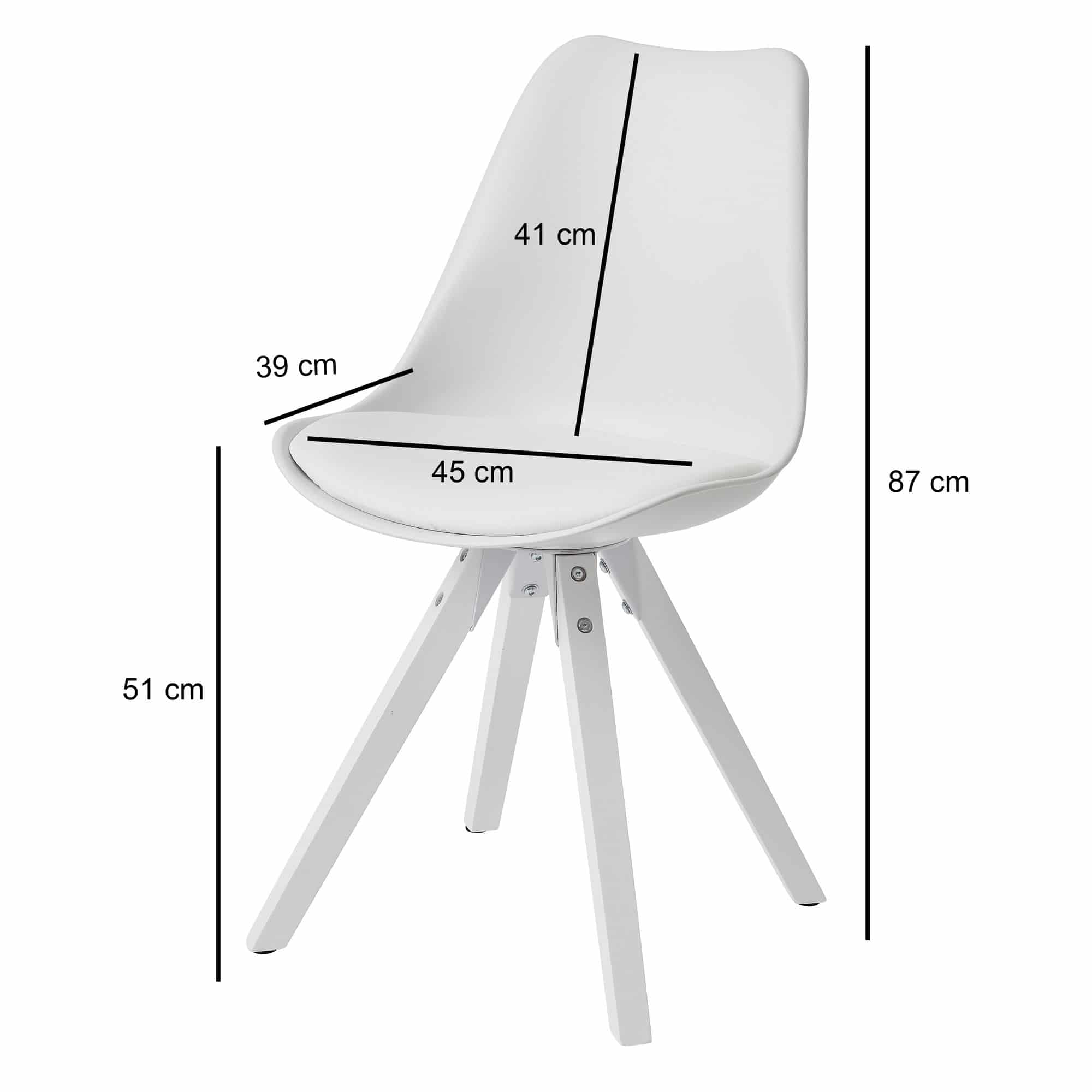 55626-WOHNLING-2er-Set-Retro-Esszimmerstuhl-weiss-mit-weissen-Beinen-Polsterstuhl-Skandinavisch-Rueckenlehne-Kuechenstuhl-Kunstleder-gepolstert-Schalensitz-Stuhl-Sitzmoebel-classic 2er Set Retro Esszimmerstuhl Weiß Skandinavisch