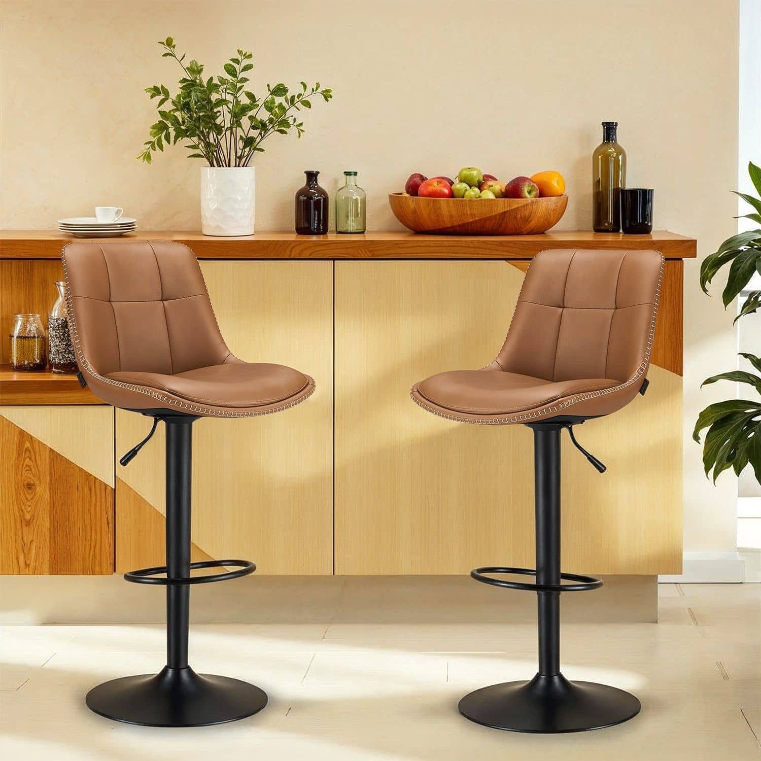 Barhocker 2er Set mit Rückenlehne karamellbraun Barhocker 2er Set mit Rückenlehne karamellbraun