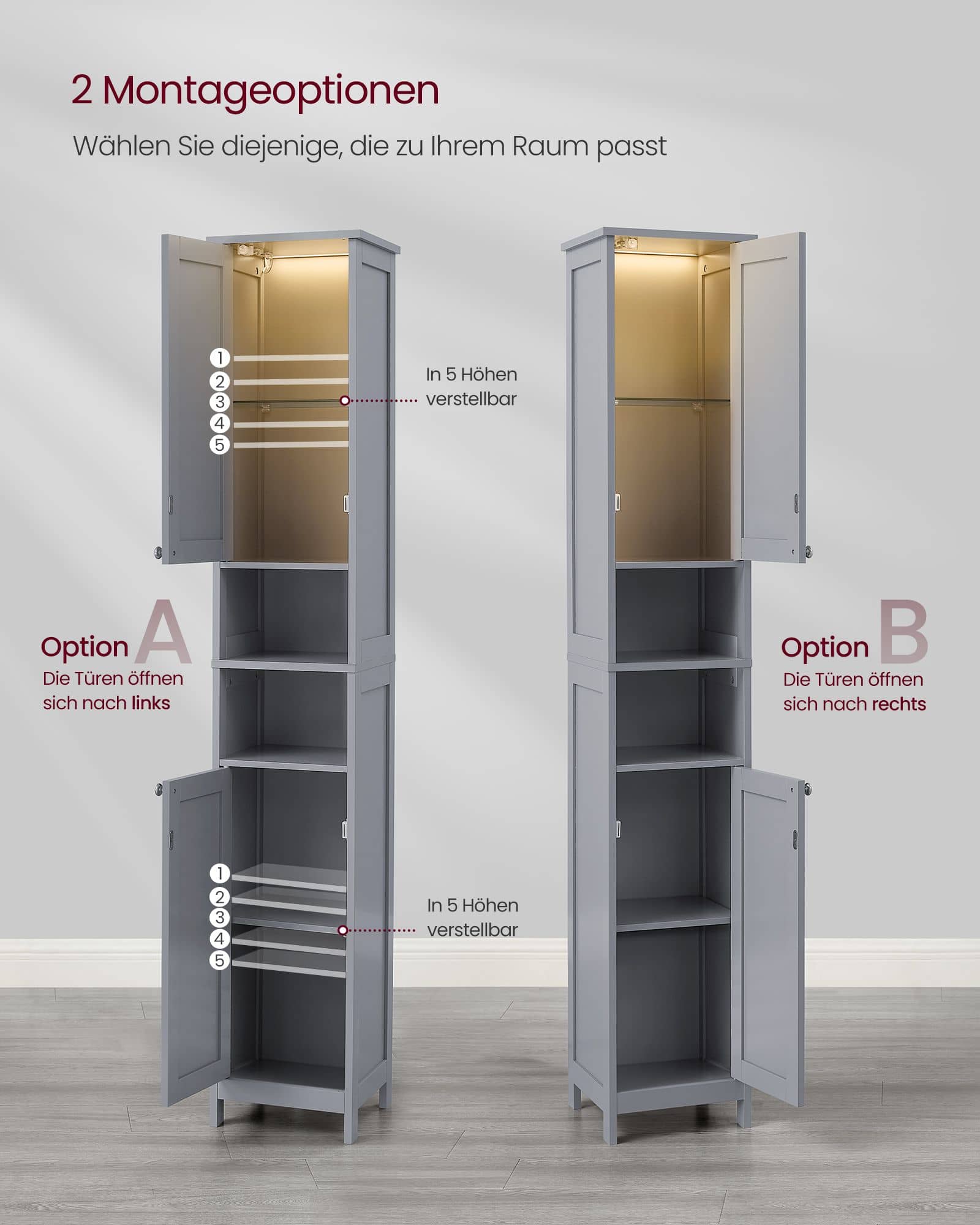 Badezimmerschrank mit Beleuchtung taubengrau Badezimmerschrank mit Beleuchtung taubengrau