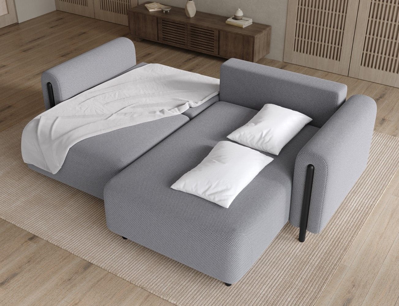 Ecksofa Acossta Calmora Mikrofaser Grau mit Schlaffunktion