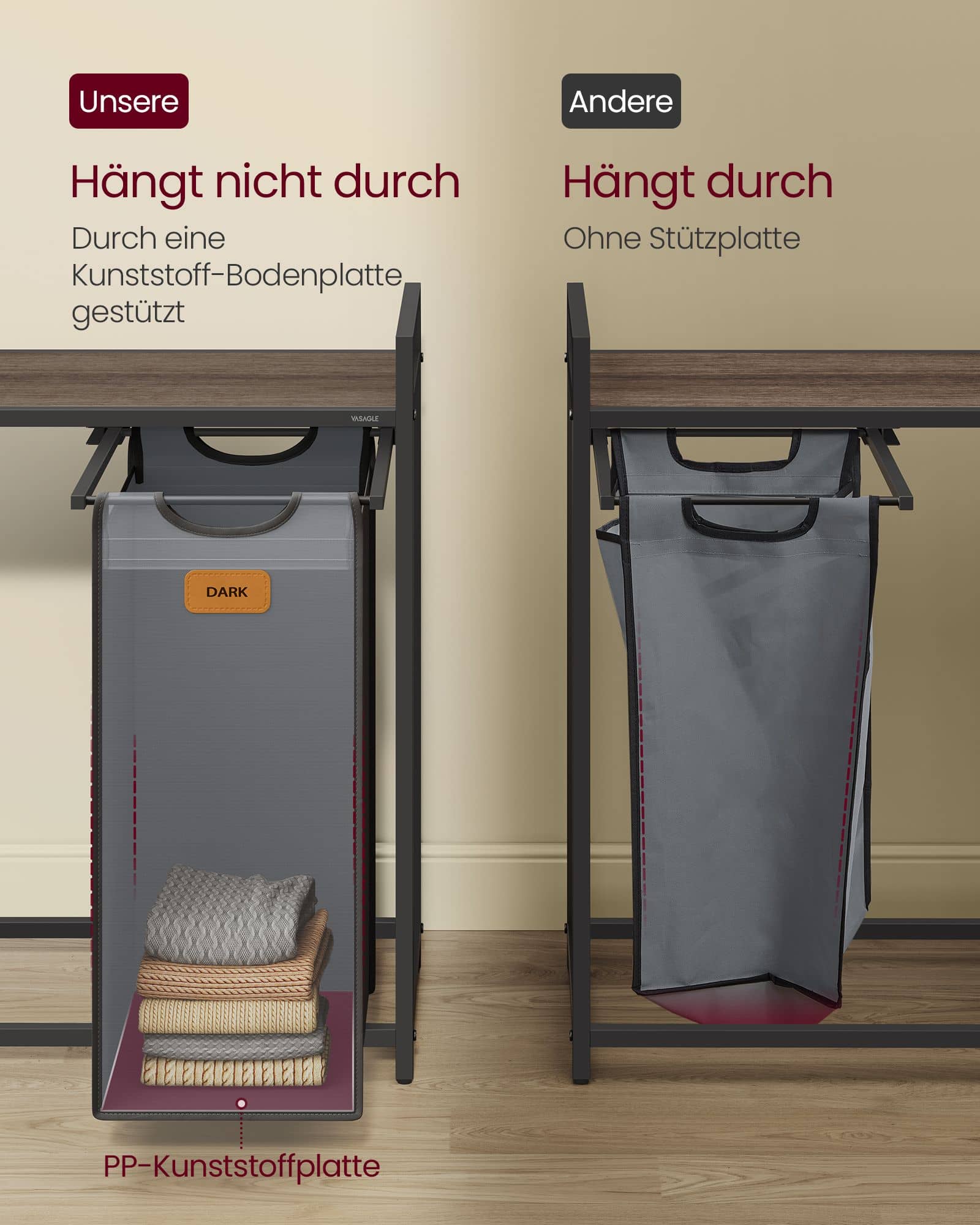 Wäschekorb 3 Fächer kastanienbraun-tintenschwarz-taubengrau Wäschekorb 3 Fächer kastanienbraun-tintenschwarz-taubengrau