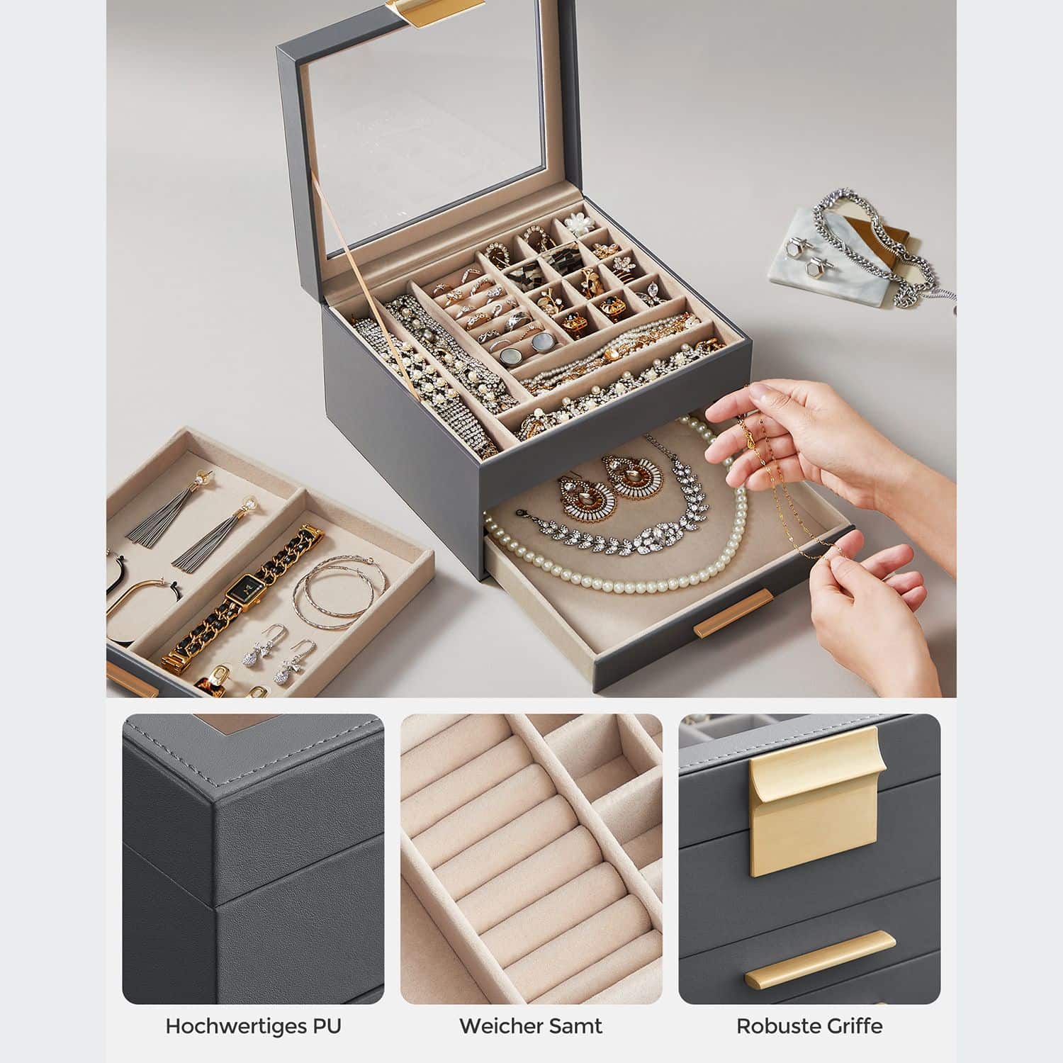 Schmuckbox mit 3 Ebenen-JBC239G02