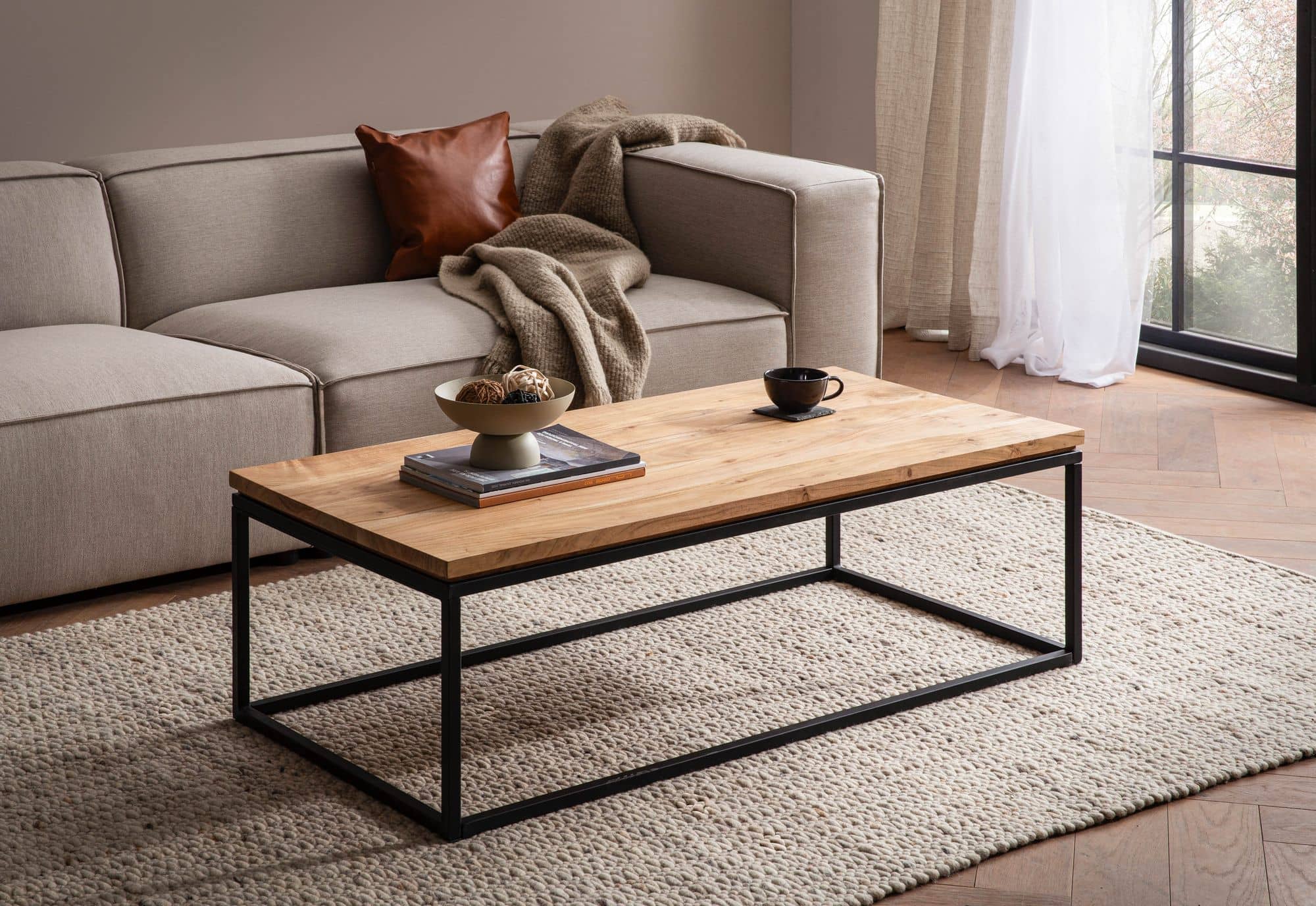 Couchtisch 120x60x40 cm Akazie Massivholz Metall Sofatisch Rechteckig Couchtisch 120x60x40 cm Akazie Massivholz Metall Sofatisch Rechteckig