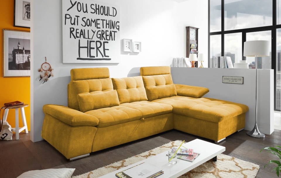 ED Exciting Design Nalo – Modernes Schlafsofa mit Bettkasten, verstellbaren Armlehnen und luxuriöser Uran Mikrofaser. Inklusive zwei Kopfstützen, in verschiedenen Farben wählbar