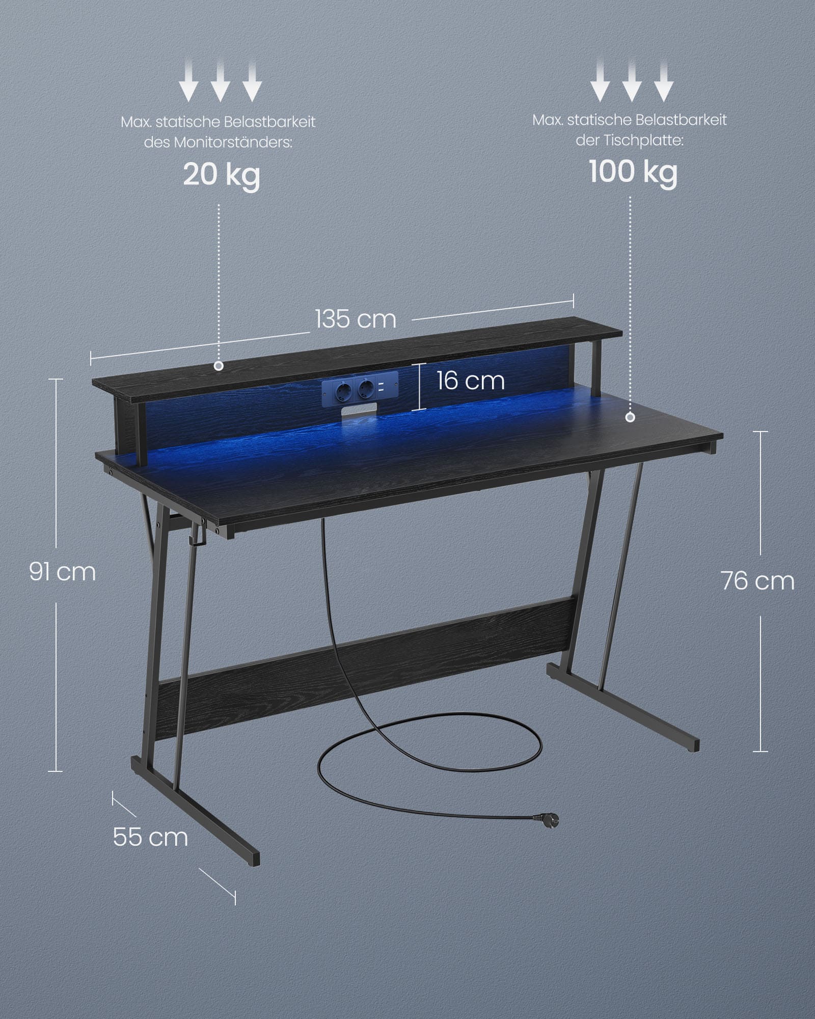 Schreibtisch mit Monitorständer 55 x 135 x 76 cm ebenholzschwarz Schreibtisch mit Monitorständer 55 x 135 x 76 cm ebenholzschwarz