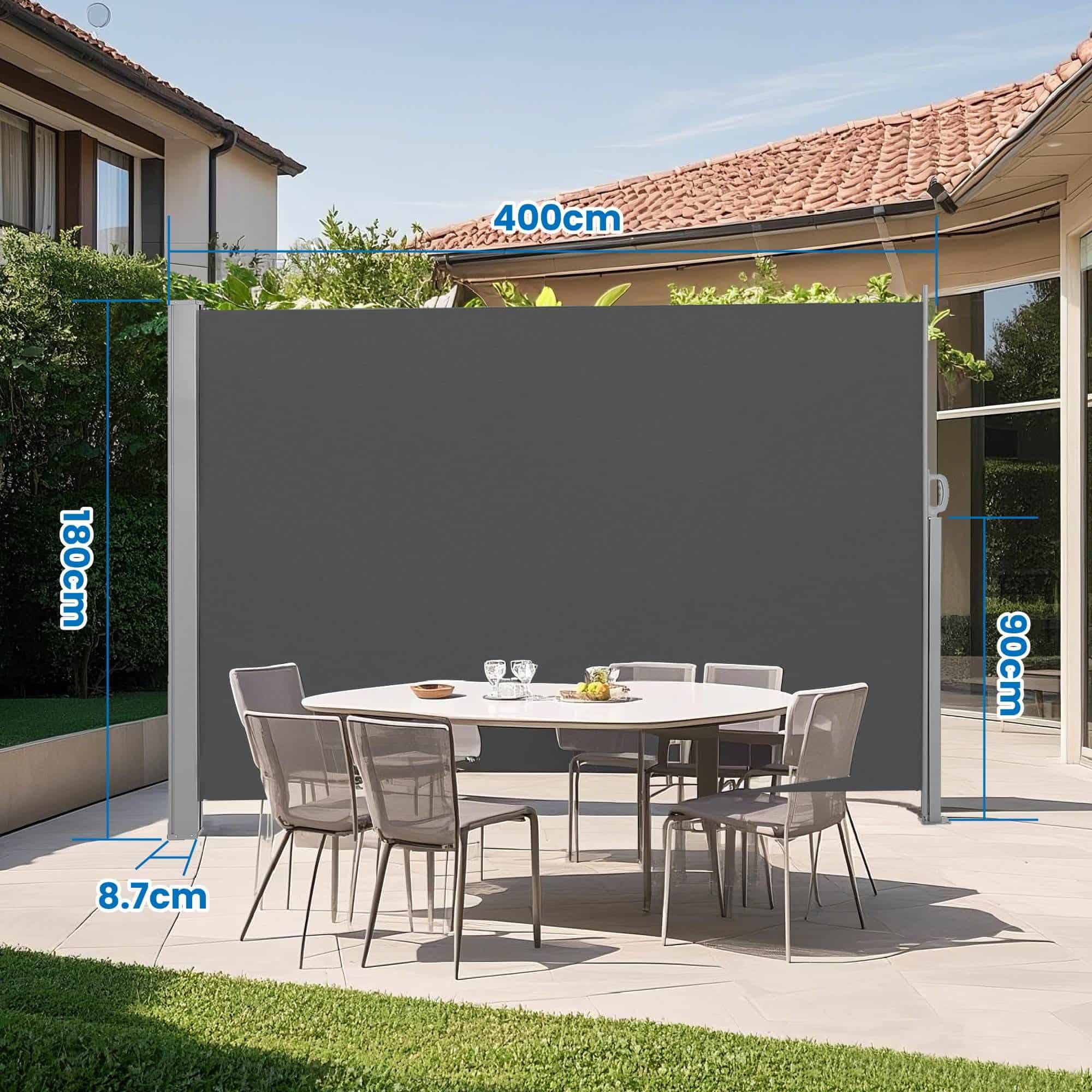 Seitenmarkise mit Stahl-Kasten, rostbeständig, ausziehbar