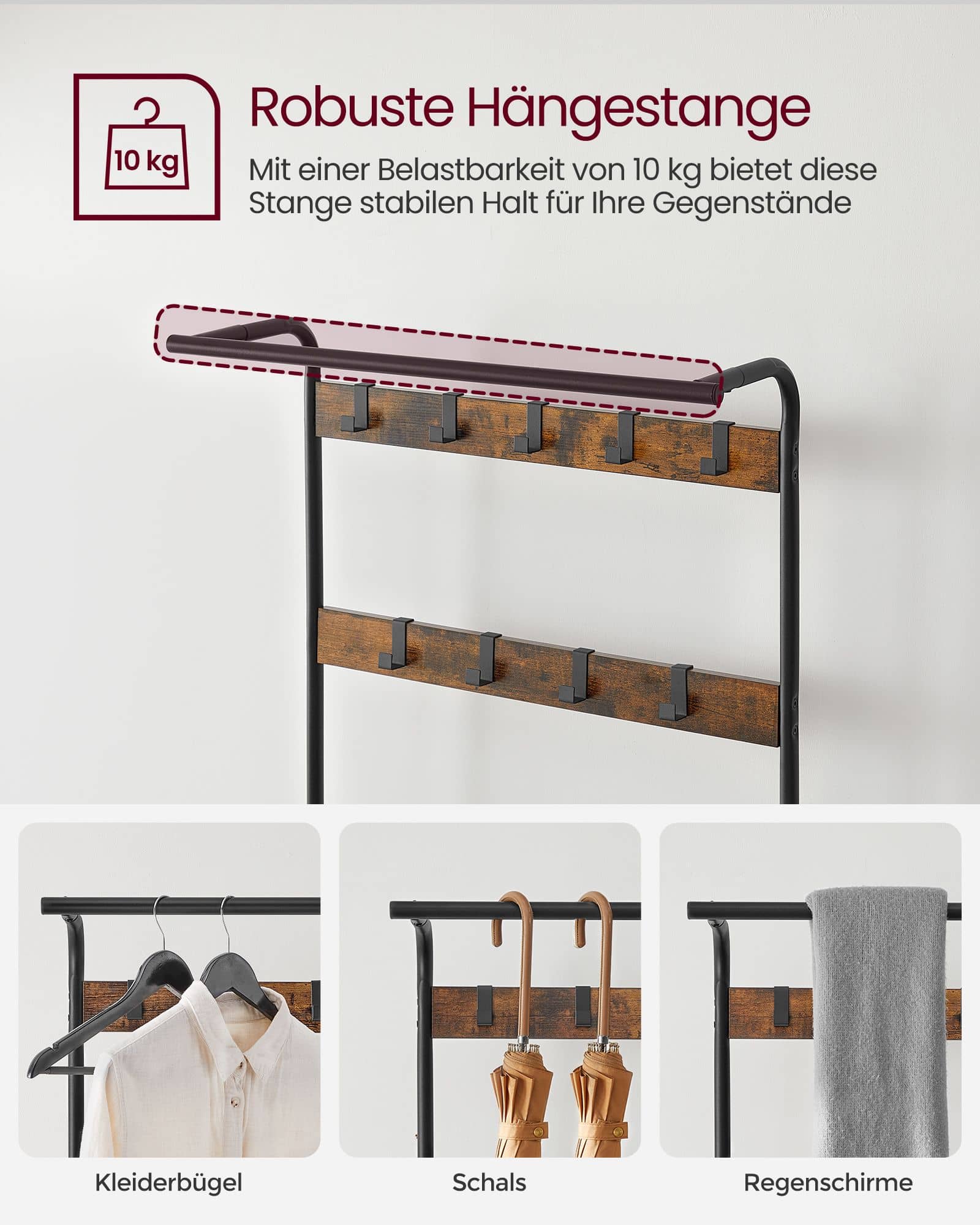 Garderobenständer mit 3 Ablagen-HSR400B01 Garderobenständer mit 3 Ablagen-HSR400B01