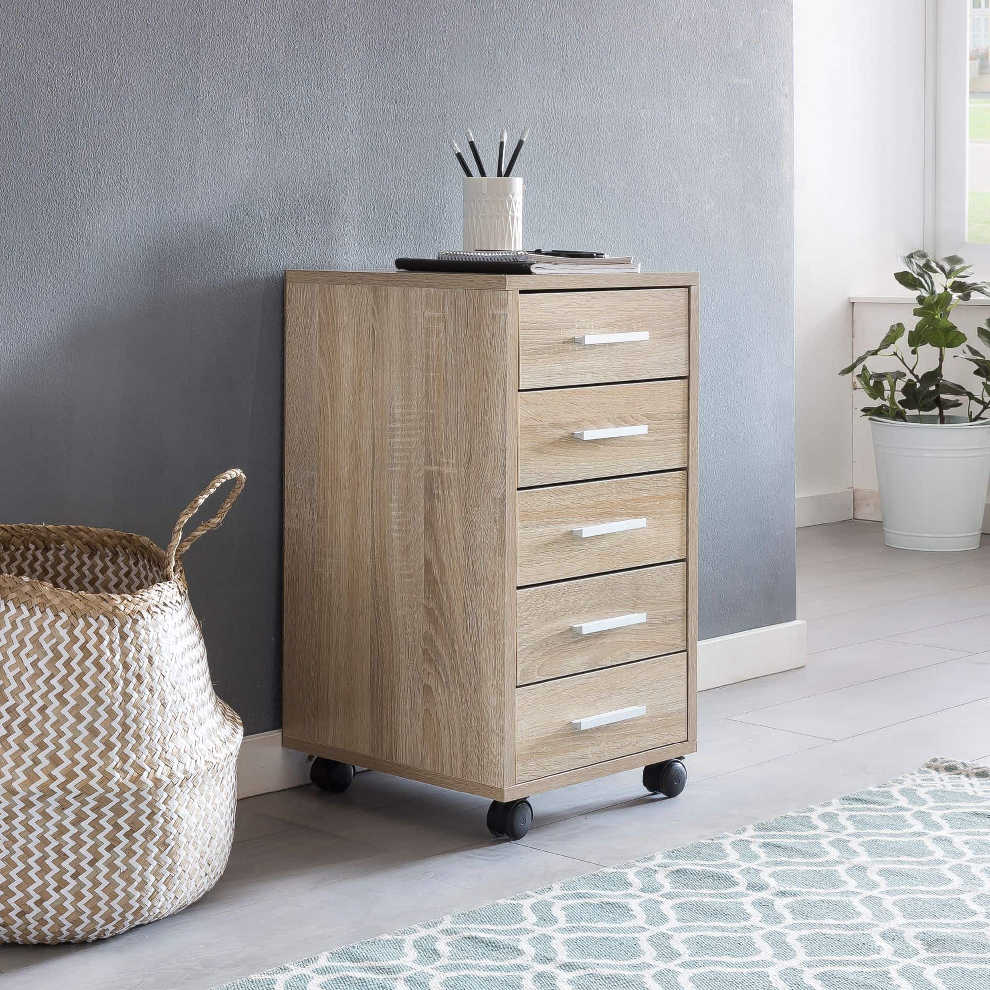 45766-WOHNLING-Rollcontainer-LISA-mit-5-SchubladenjXExsg4SgOB7W Rollcontainer Sonoma 33 x 63 x 38 cm Holz Schubladenschrank Schreibtisch