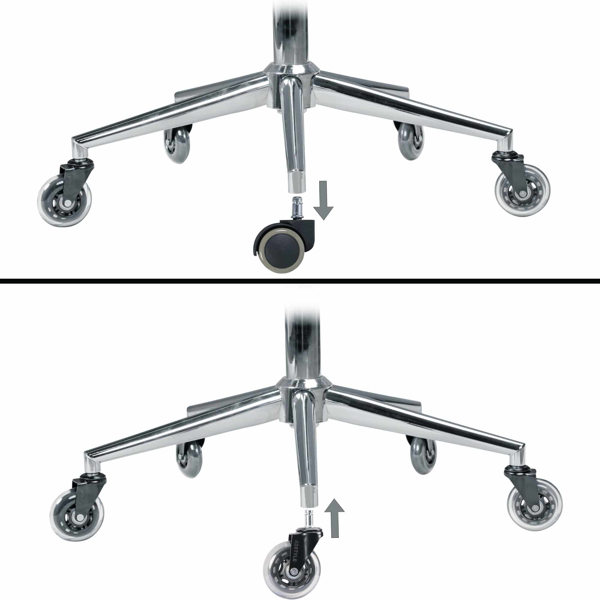 45377-AMSTYLE-5er-Set-Universal-Rollen-fuer-Buero_9 5er Set leichtgängige Universal-Schwerlastrollen für Bürostuhl 11 mm Stift / Durchmesser 75 mm