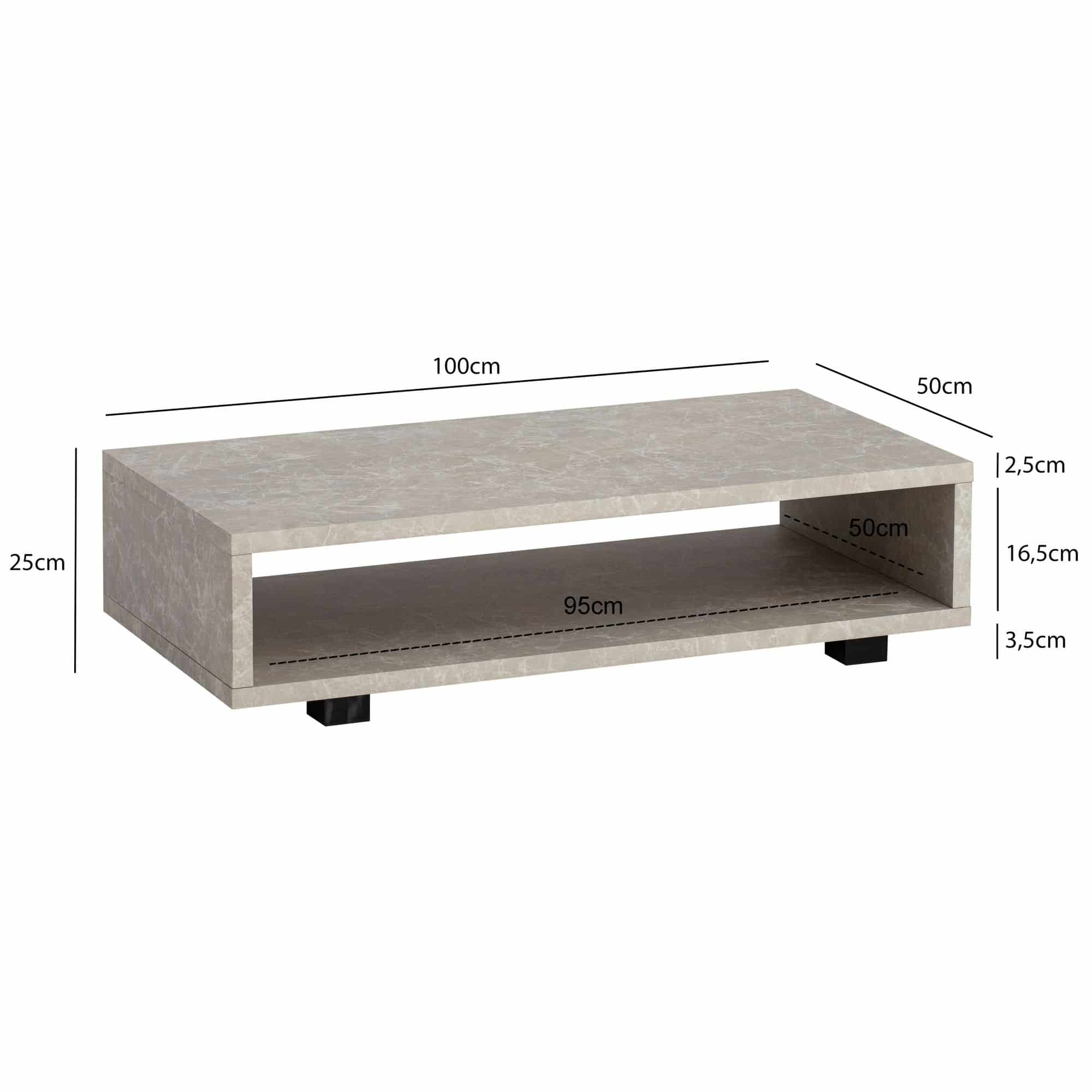 Couchtisch 100x50x25 cm Sandfarben Sofatisch in Stein-Optik Modern Couchtisch 100x50x25 cm Sandfarben Sofatisch in Stein-Optik Modern