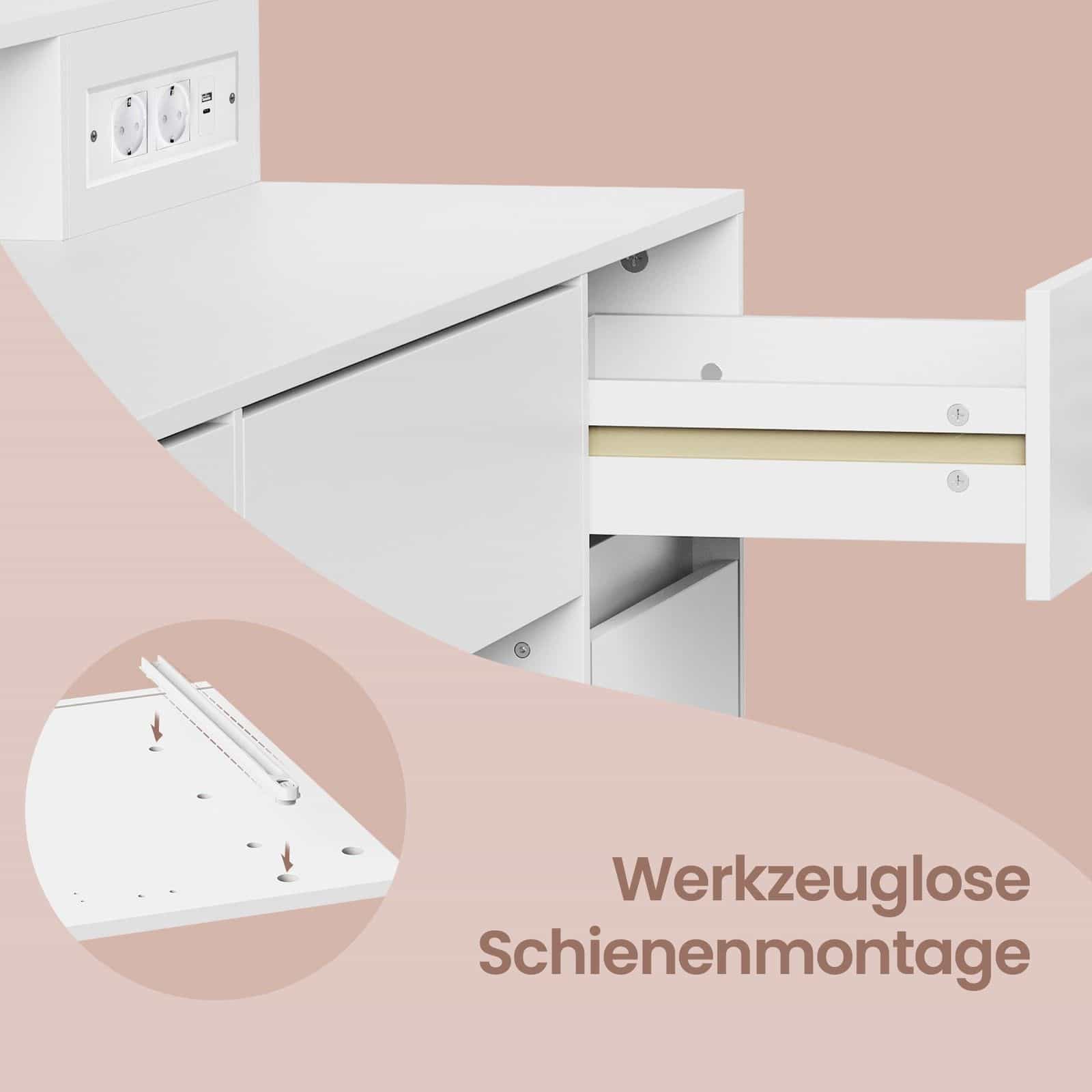 Schminkkommode, mit Spiegel und Beleuchtung, Ladestation