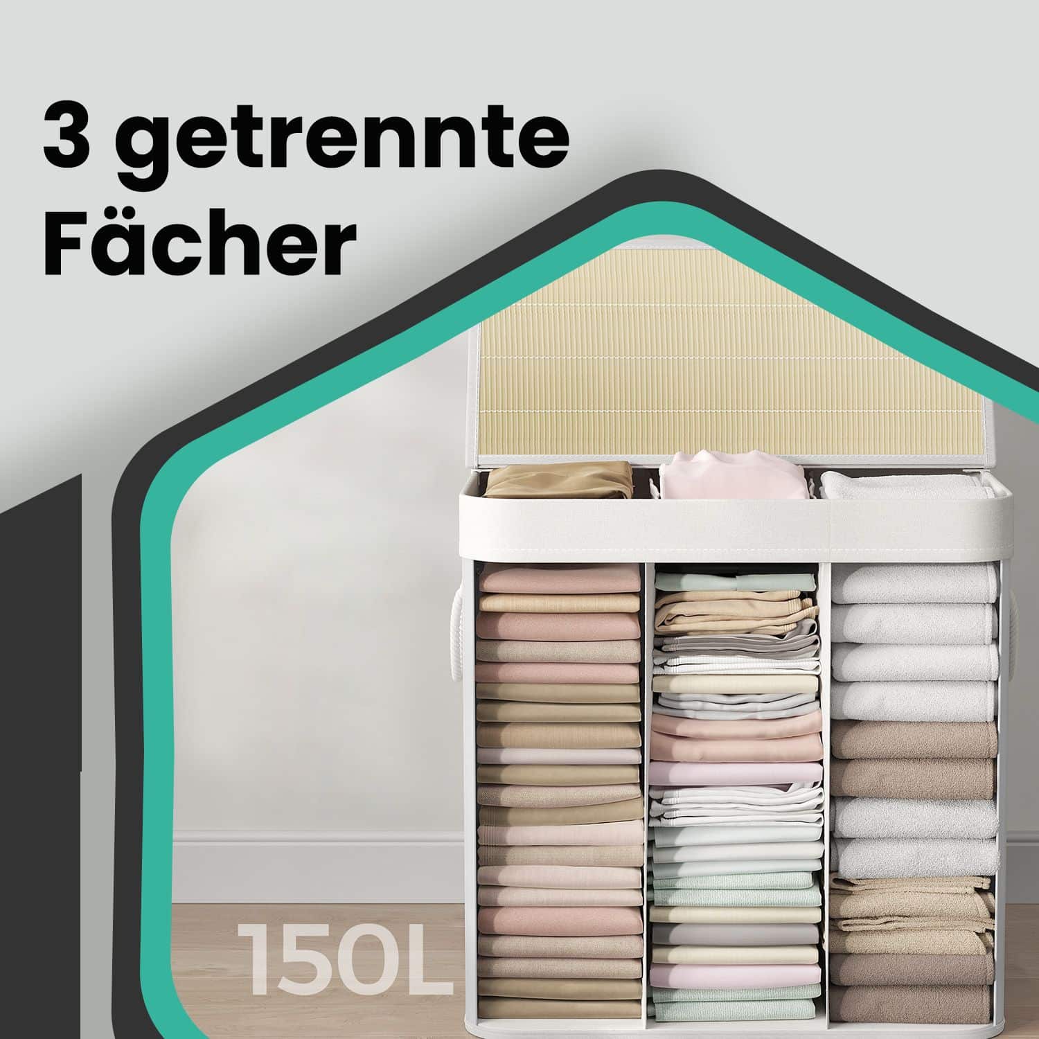Wäschekorb, Wäschesammler 150 L, 3 Fächer Wäschekorb, Wäschesammler 150 L, 3 Fächer