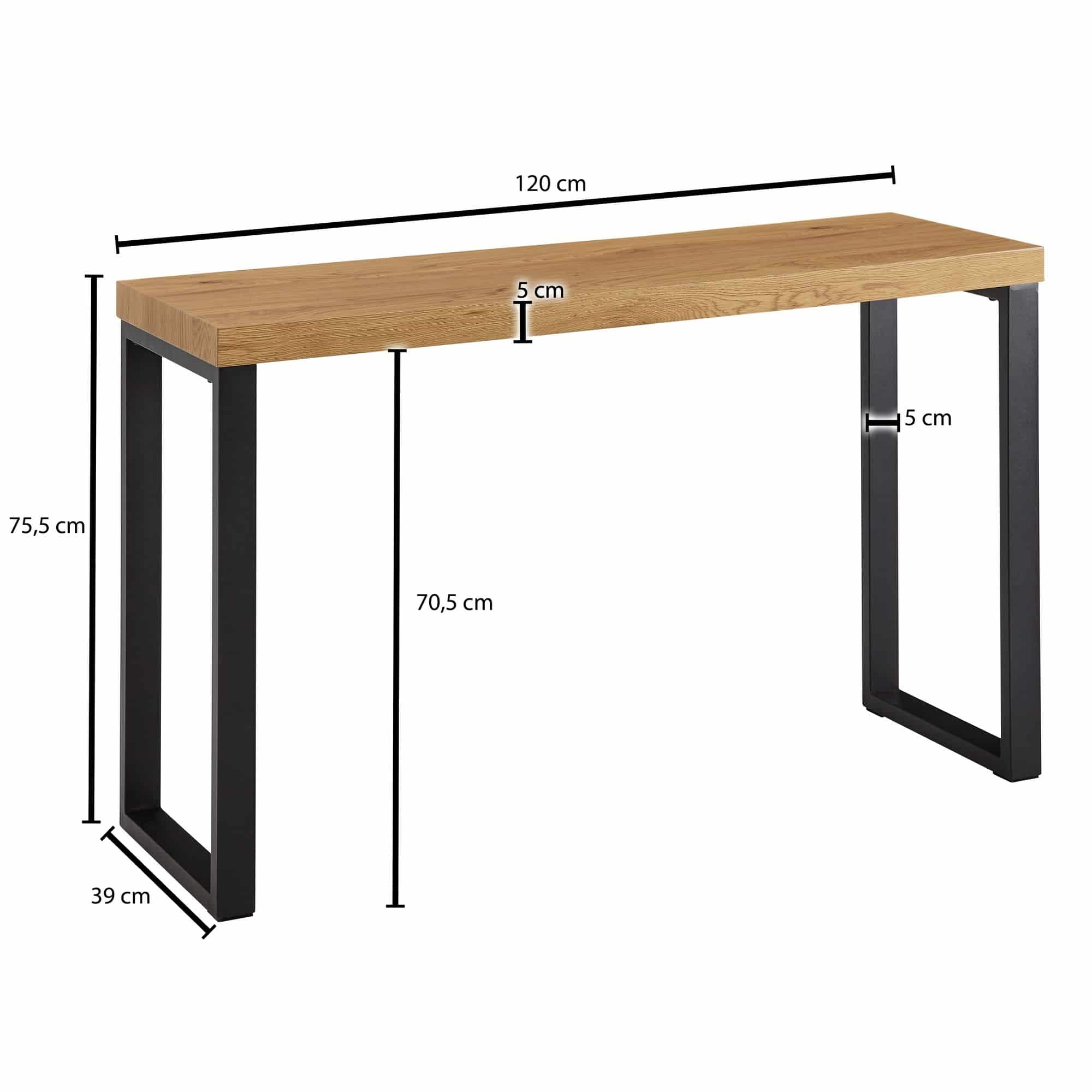 64656-Wohnling-Konsolentisch-120x40x75-cm-Eiche-WL6-570-WL6-570 Konsolentisch Eiche-Dekor / Schwarz 120x39x75,5 cm Design Anrichte Flur