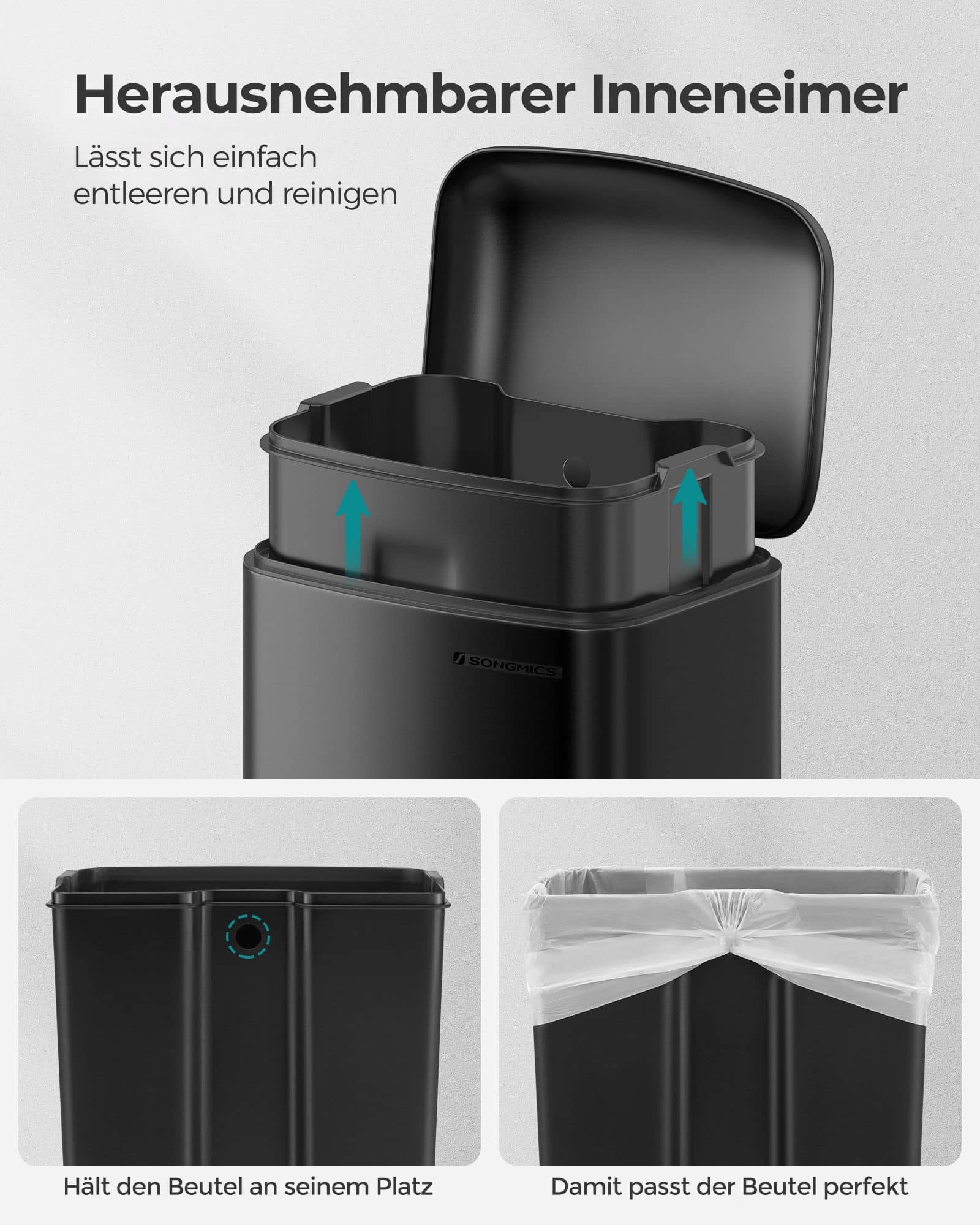 Treteimer mit Inneneimer Schwarz-LTB01BK Treteimer mit Inneneimer Schwarz-LTB01BK
