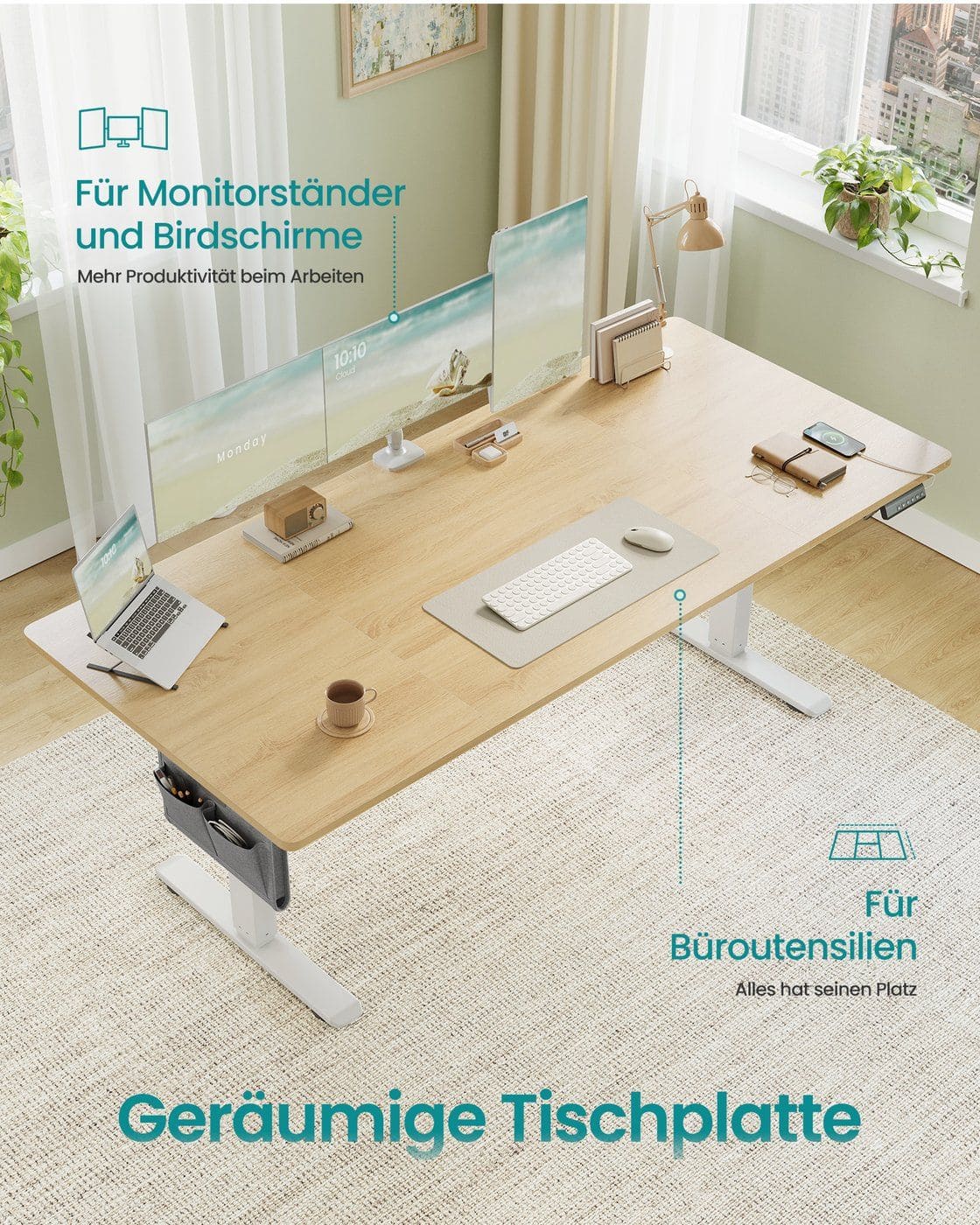 Höhenverstellbarer Schreibtisch elektrisch 80 x 180 x (72-120) cm