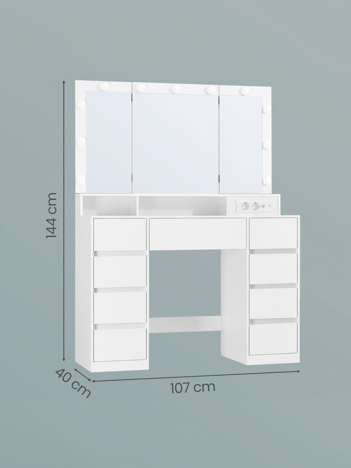 Schminktisch mit LED-Beleuchtung, Frisiertisch mit Klappspiegel, Schubladen Schminktisch mit LED-Beleuchtung, Frisiertisch mit Klappspiegel, Schubladen