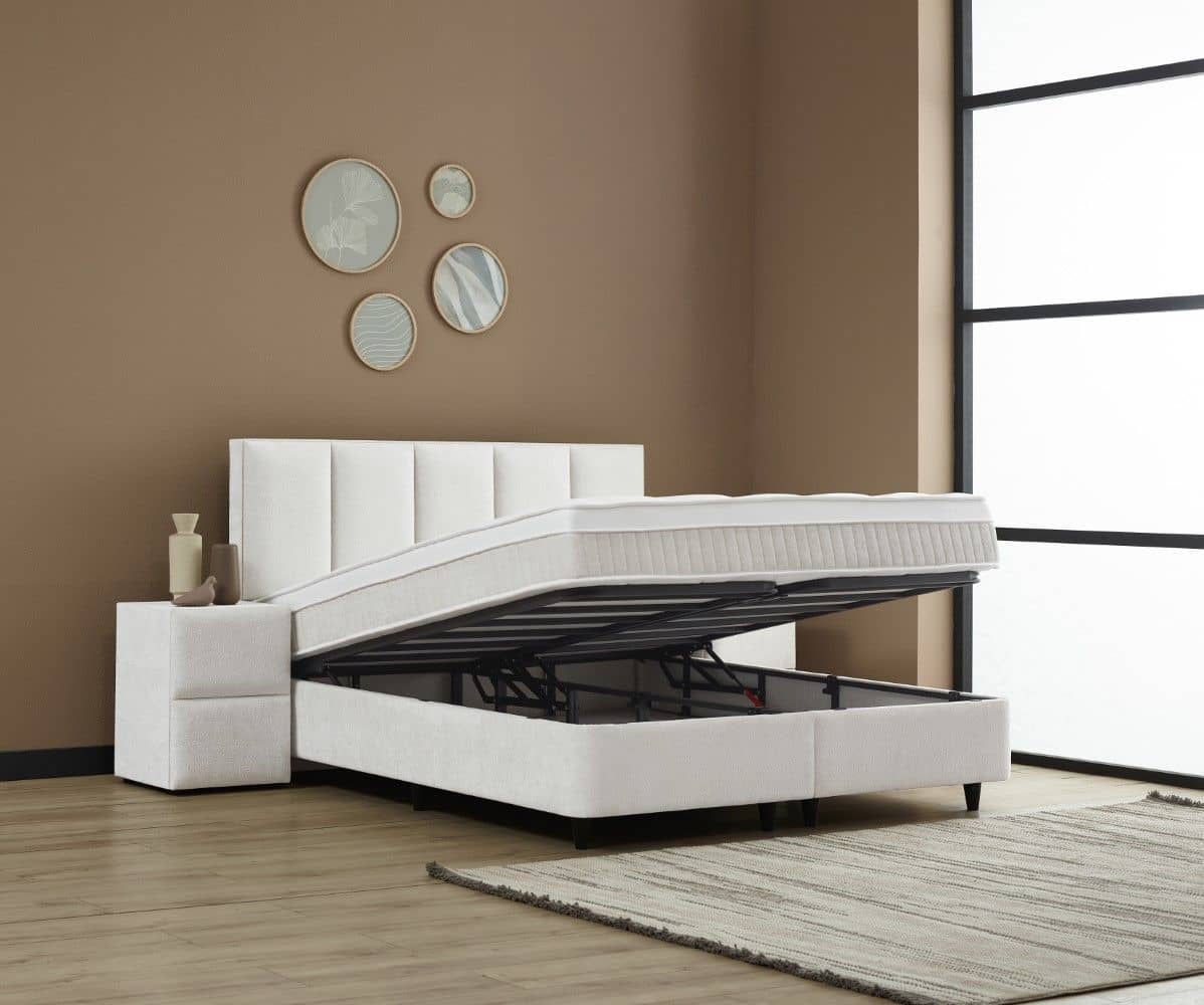 Boxspringbett Lucas Hellbeige mit Bettkasten – ABC Bedding