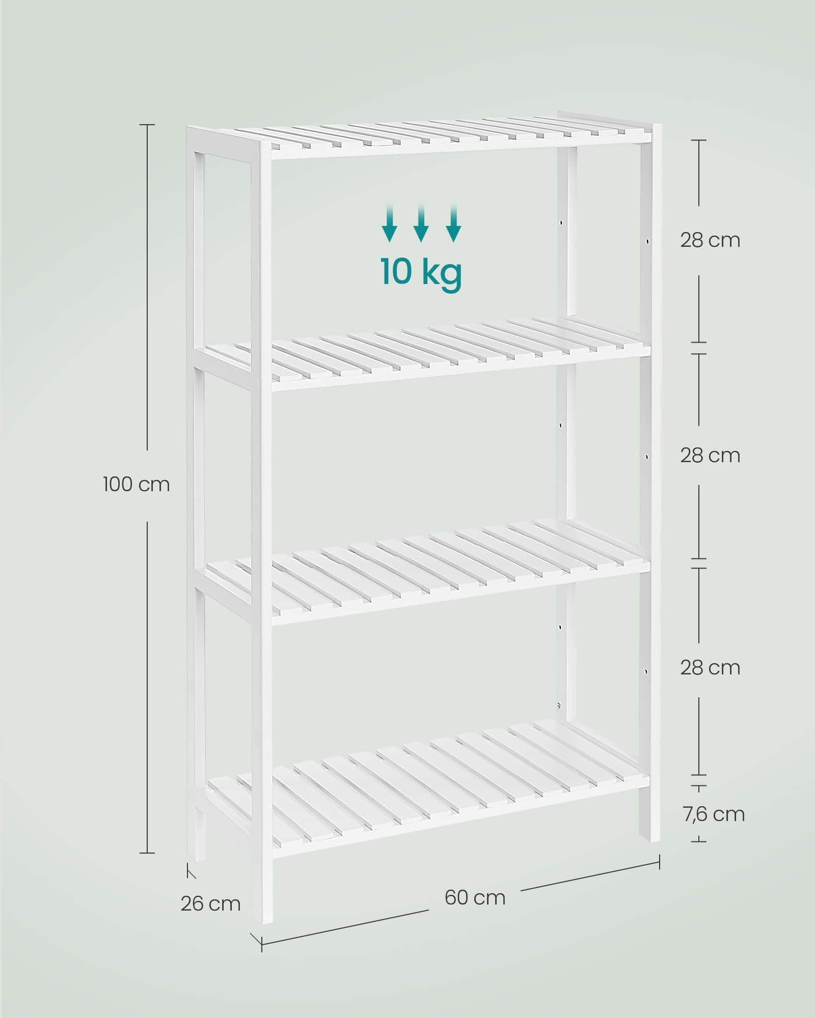 Badezimmerregal aus Bambus 26 x 60 x 100 cm weiß Badezimmerregal aus Bambus 26 x 60 x 100 cm weiß