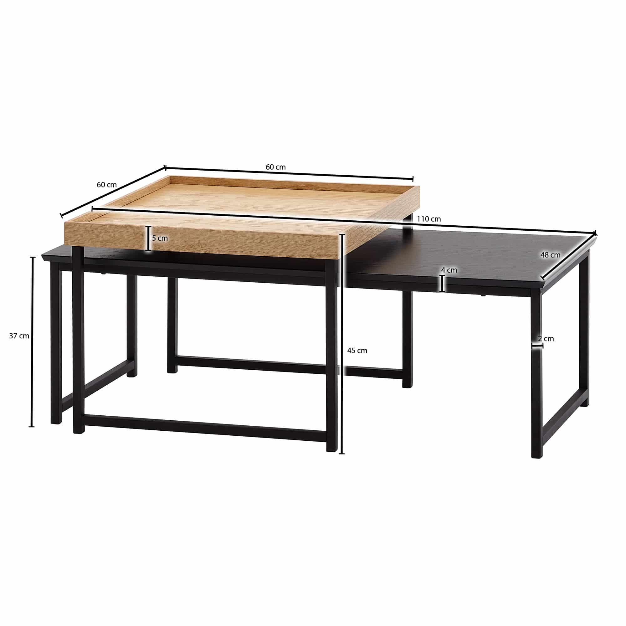 64454-Wohnling-2er-Set-Couchtisch-Eiche-WL6-501-WL6-501 Couchtisch 2er Set Holz / Metall Sofatisch Eckig Eiche Schwarz Modern