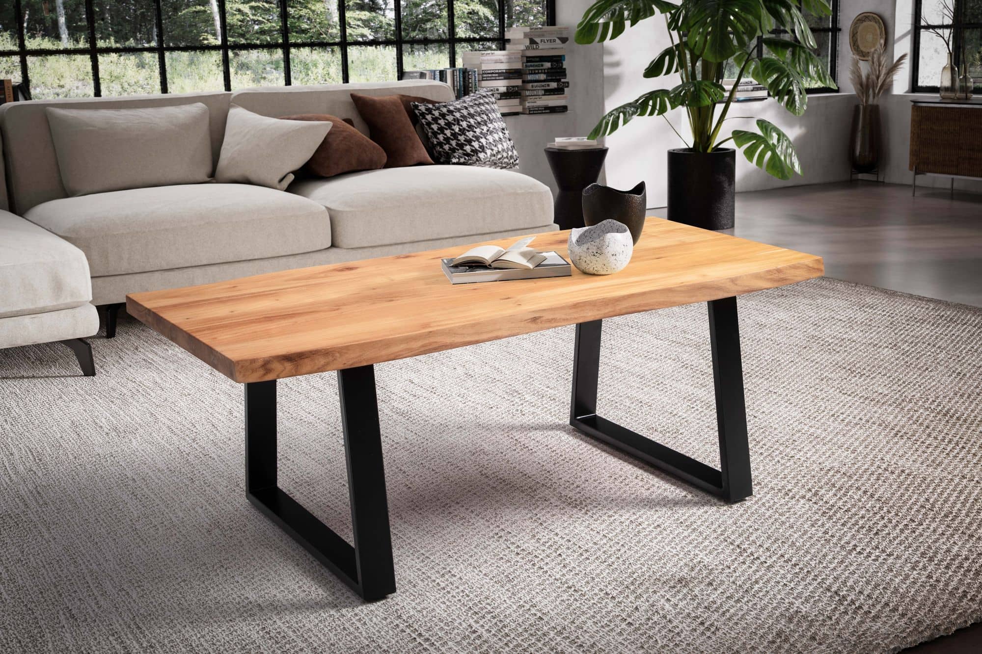 Couchtisch 120x60x46 cm Akazie Massivholz / Metall Baumkante Couchtisch 120x60x46 cm Akazie Massivholz / Metall Baumkante