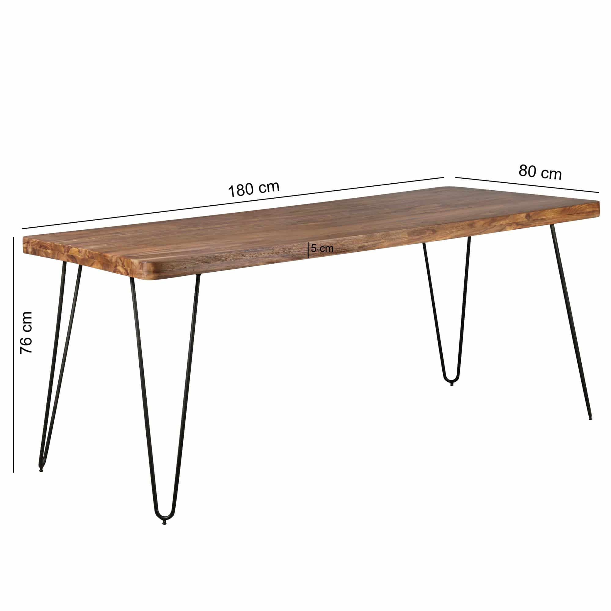 38496-WOHNLING-Esstisch-BAGLI-Massivholz-Sheesham_9 Esstisch BAGLI Massivholz Sheesham 180 cm Esszimmer-Tisch Holztisch Metallbeine Küchentisch Landhaus dunkel-braun