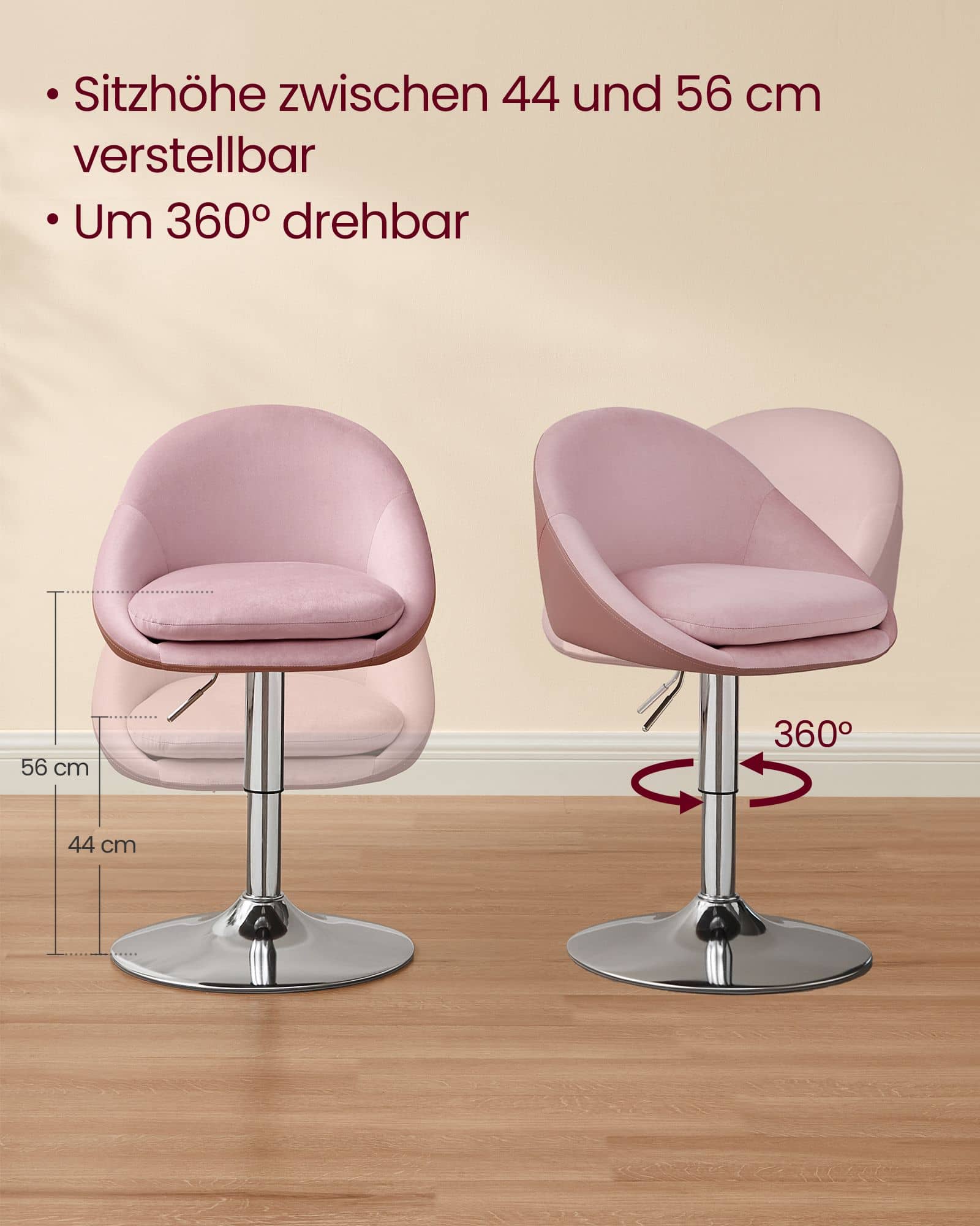 Stuhl verstellbar mit Rückenlehne und Sockel pastellrosa Stuhl verstellbar mit Rückenlehne und Sockel pastellrosa