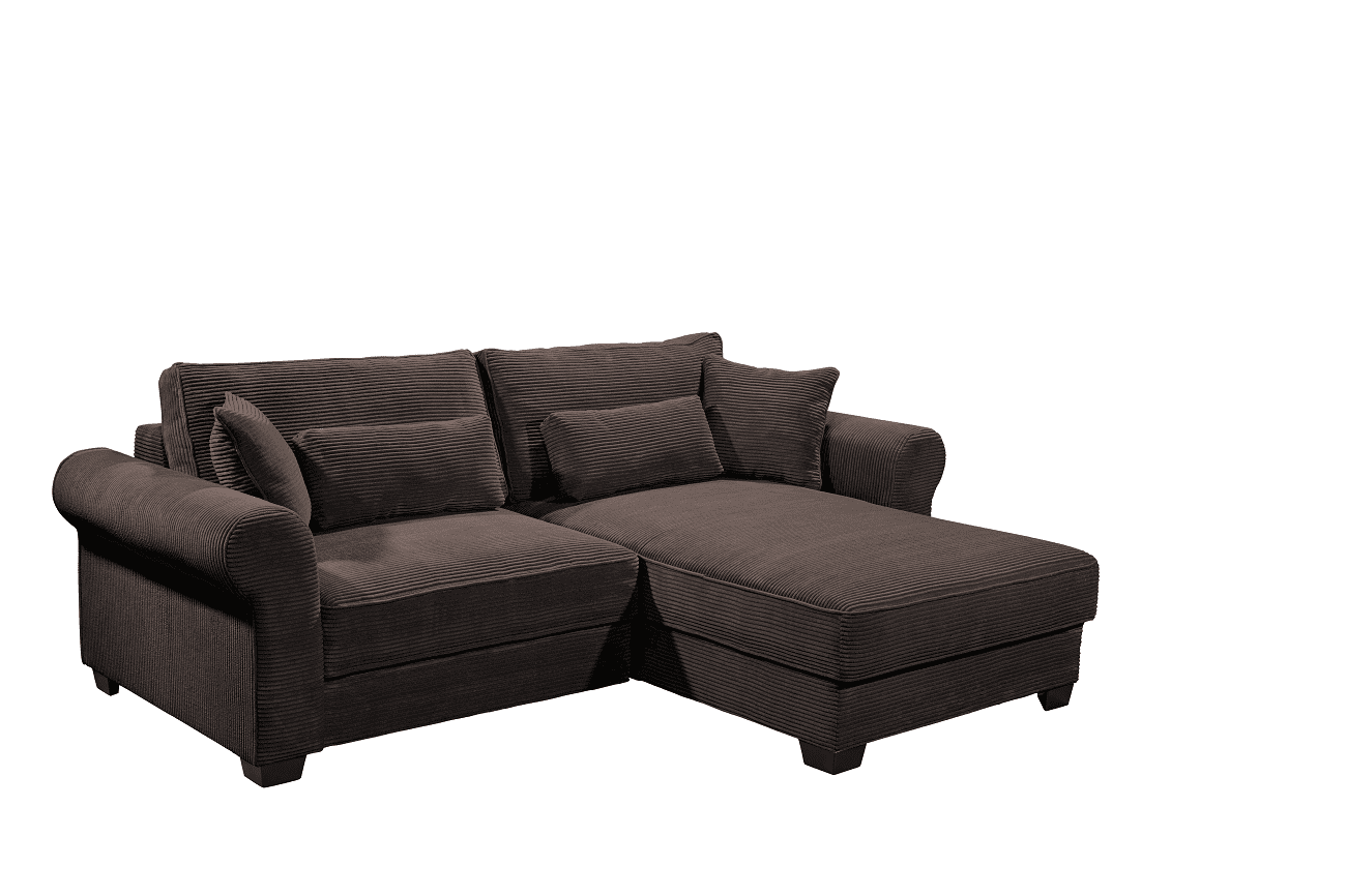 Kleines Ecksofa mit Schlaffunktion und Bettkasten "Angelina"  – Beidseitig montierbar, in verschiedenen Farben erhältlich