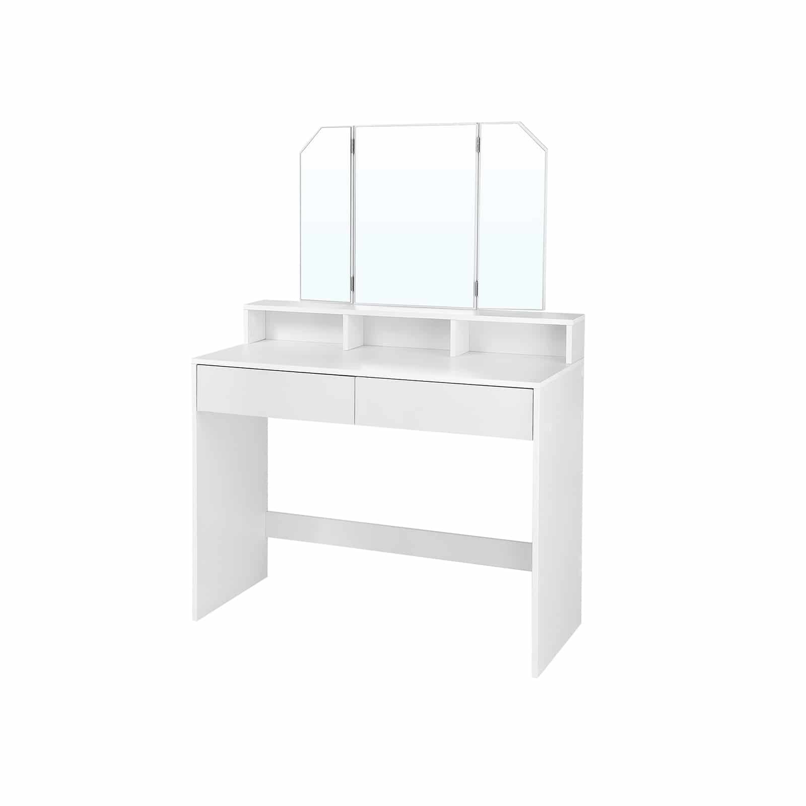 Frisiertisch mit Klappspiegel und 2 Schubladen Weiß-B34RDT115W01 Frisiertisch mit Klappspiegel und 2 Schubladen Weiß-B34RDT115W01