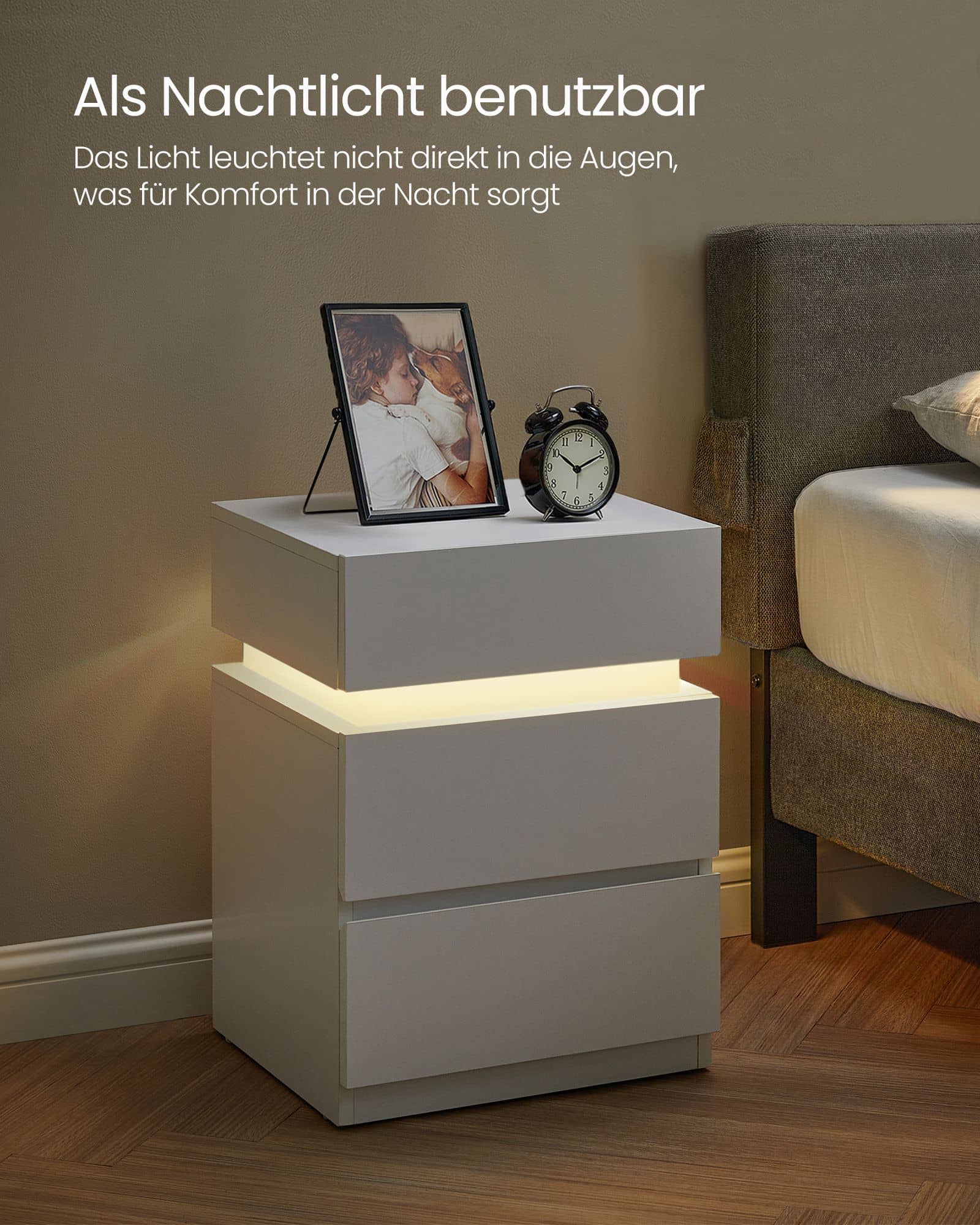 Nachttisch mit LED-Beleuchtung, Beistelltisch, einstellbare Farben Nachttisch mit LED-Beleuchtung, Beistelltisch, einstellbare Farben