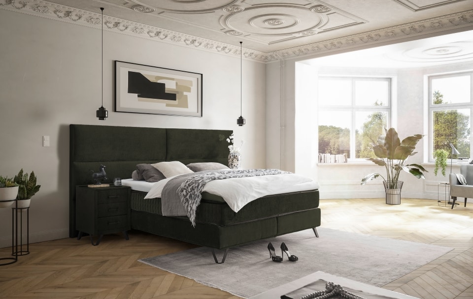 ED Exciting Design Boxspringbett Trapani H3/H4 mit Duo-Wendematratze, XXL Kopfteil und Massivfüßen – Erhältlich in 160×200 cm und 180×200 cm,Vogue-Mikrofaser 5 Farbvarianten