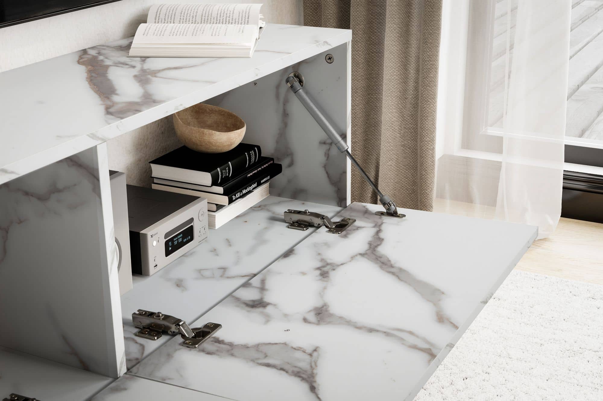 Lowboard Hängend Marmor-Optik Weiß 120x30x30 cm TV-Schrank Lowboard Hängend Marmor-Optik Weiß 120x30x30 cm TV-Schrank