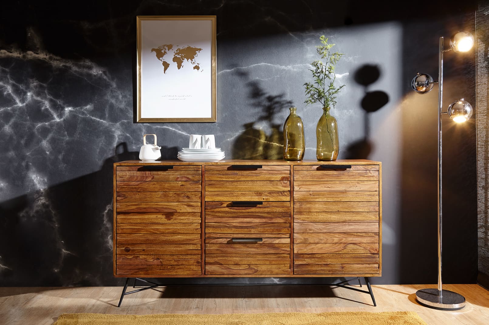 Design Sideboard NISHAN 160 x 40 x 88 cm Sheesham Massiv Holz Design Sideboard NISHAN 160 x 40 x 88 cm Sheesham Massiv Holz