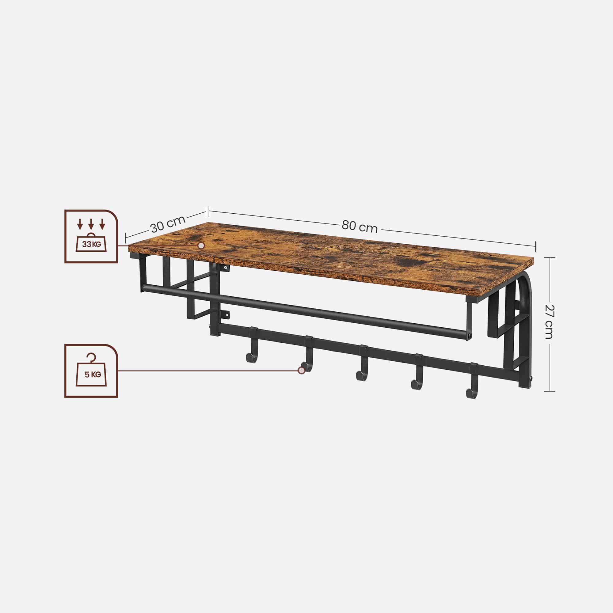 Wandgarderobe mit 5 abnehmbaren Haken Wandgarderobe mit 5 abnehmbaren Haken