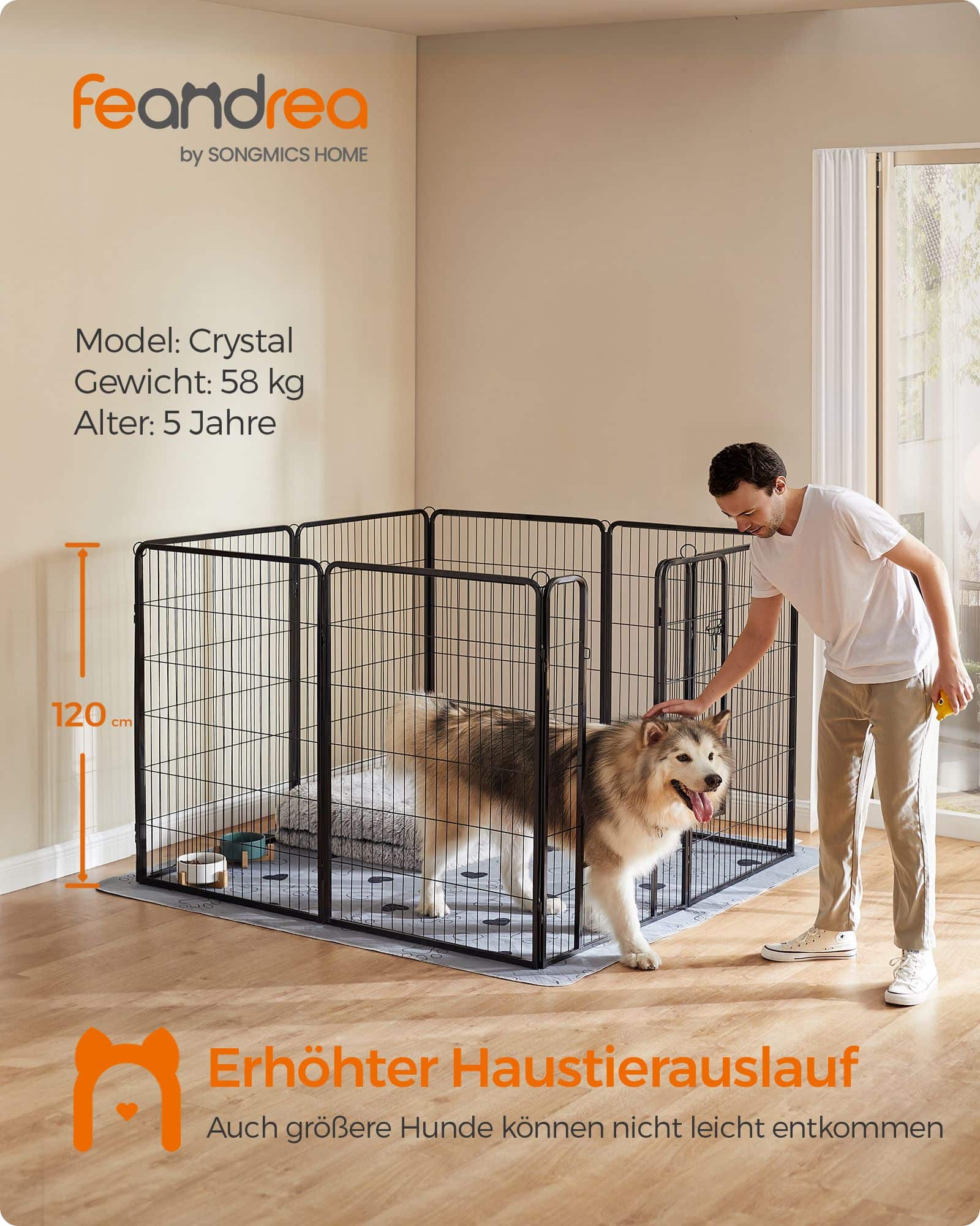 Freilaufgehege Hund mit 8 Gitterplatten je 77 x 120 cm-PPK012B01