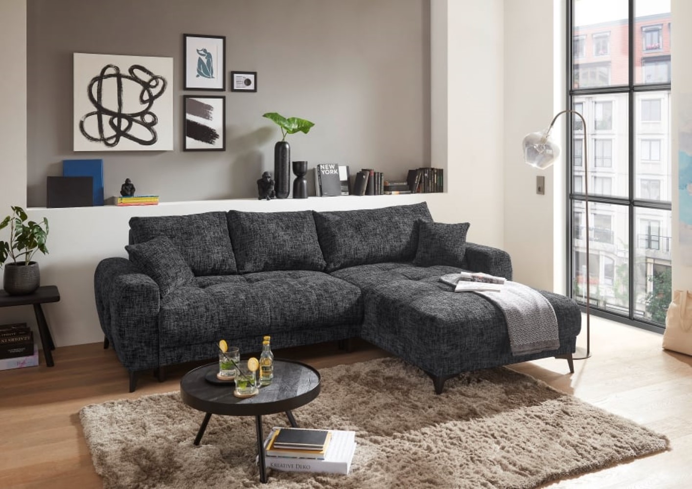 Ecksofa Belluno Schlaffunktion und Bettkasten – Ed Exciting Design, Mikrofaser & Nosagfederung, flexibel montierbar