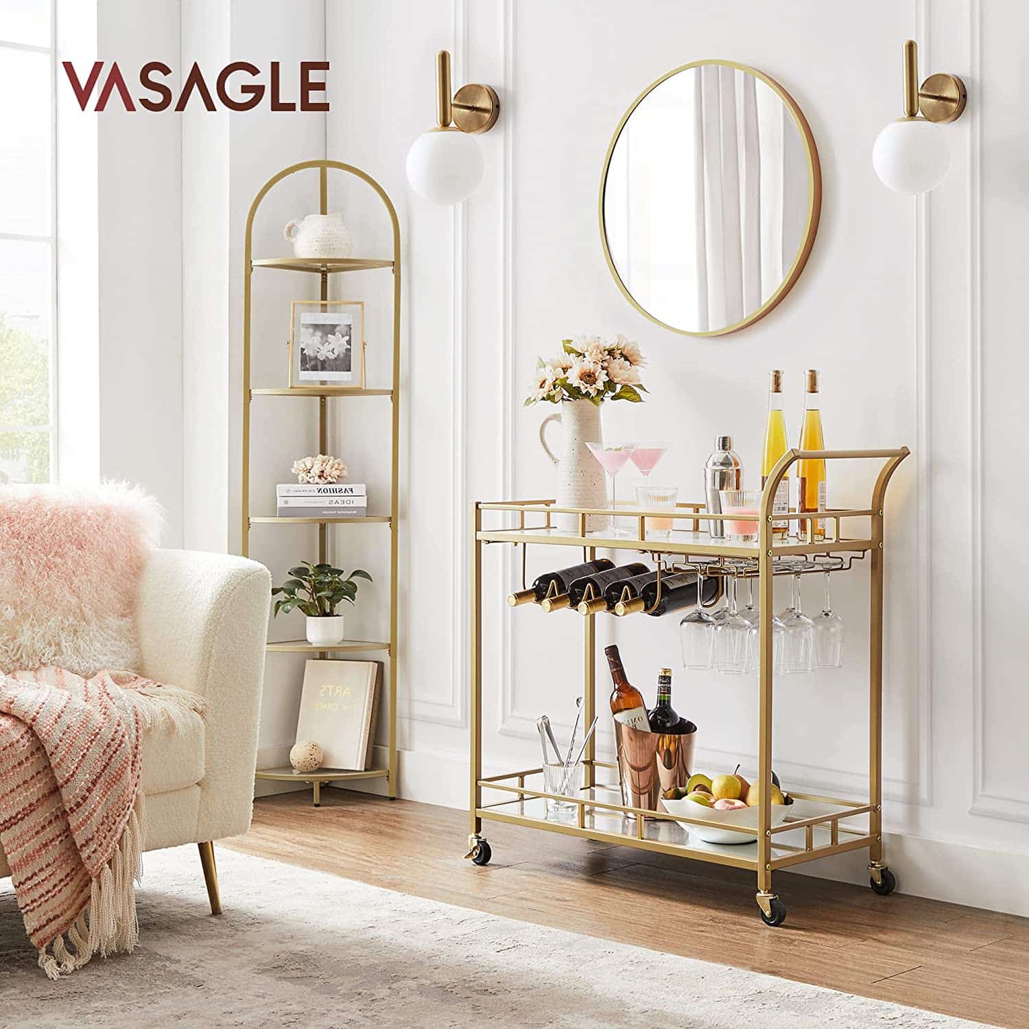 LRC090A03-2 VASAGLE Barwagen: Luxuriöses Weinmöbel in Goldoptik