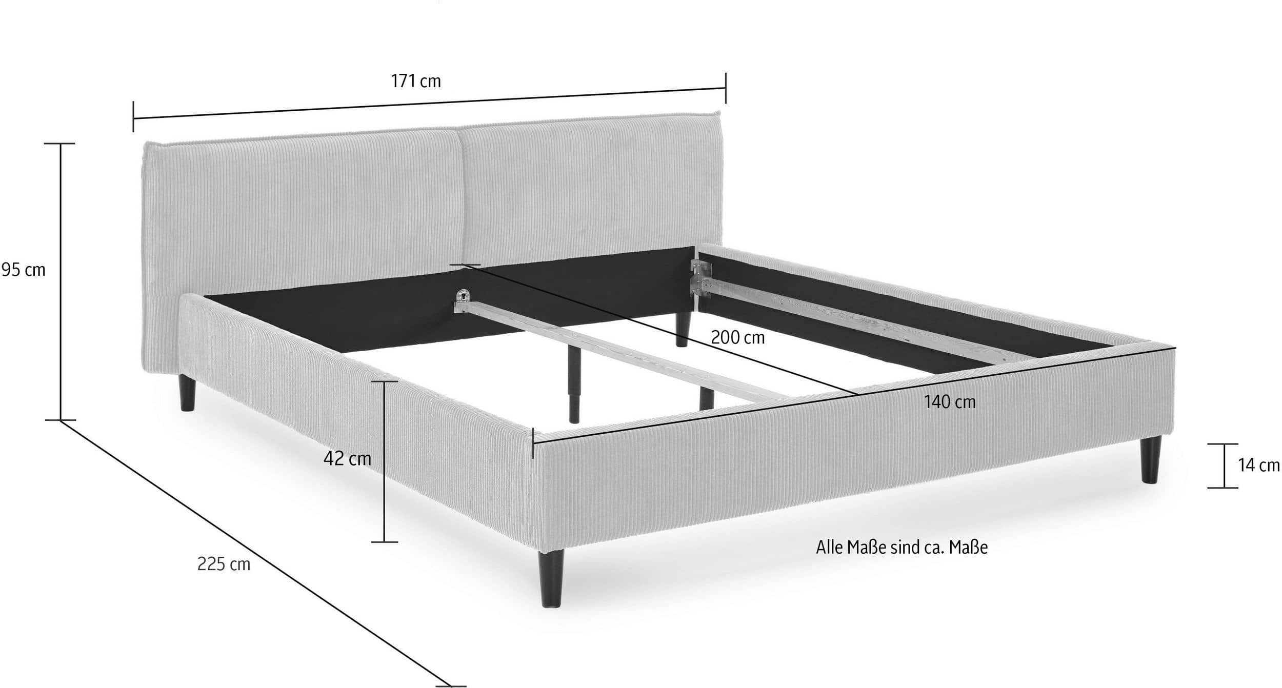 Polsterbett Ally Beige Cord 140x200 cm | mit Lattenrost | ohne Matratze