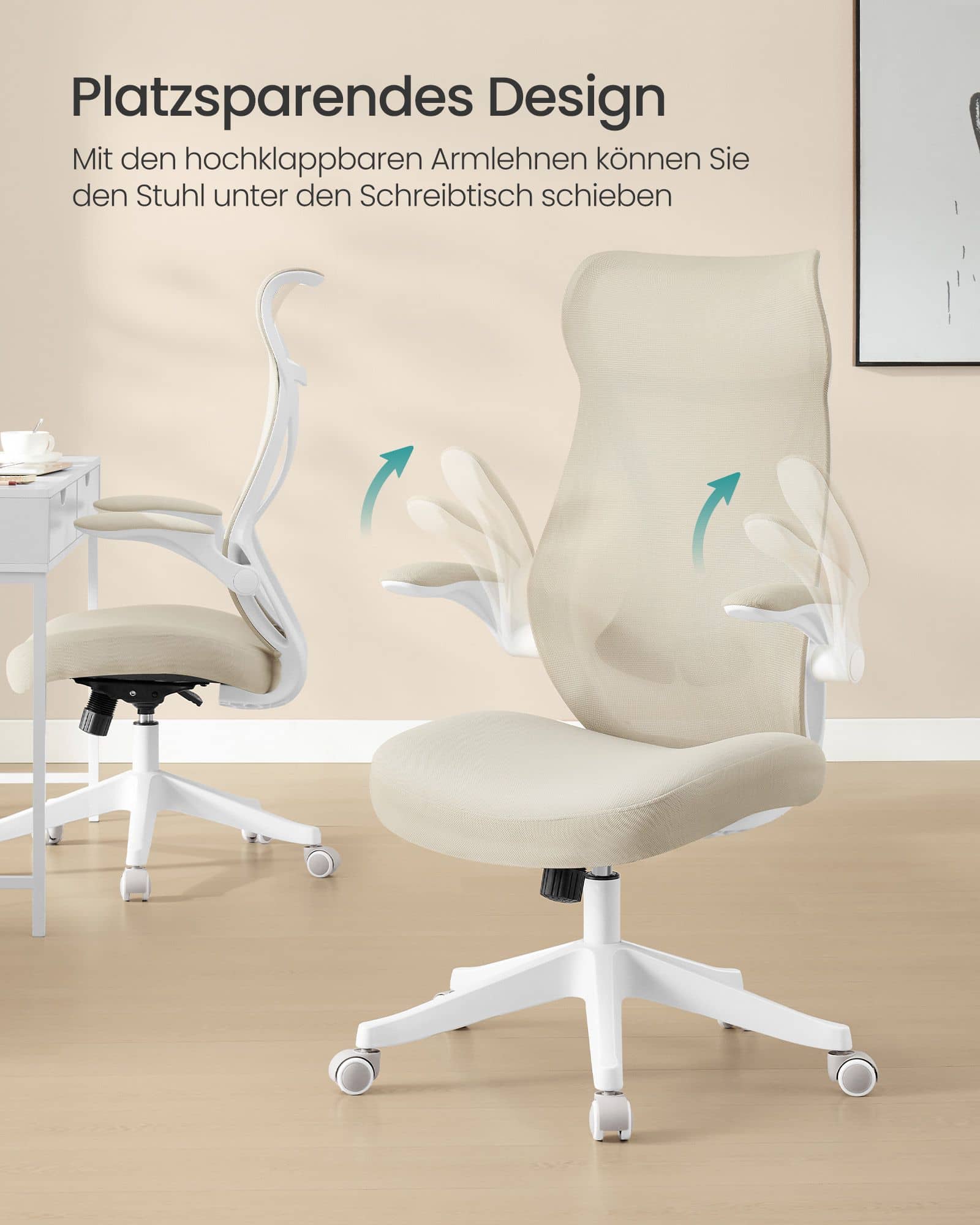 Bürostuhl mit Rückenlehne und Armlehnen cappuccinobeige Bürostuhl mit Rückenlehne und Armlehnen cappuccinobeige